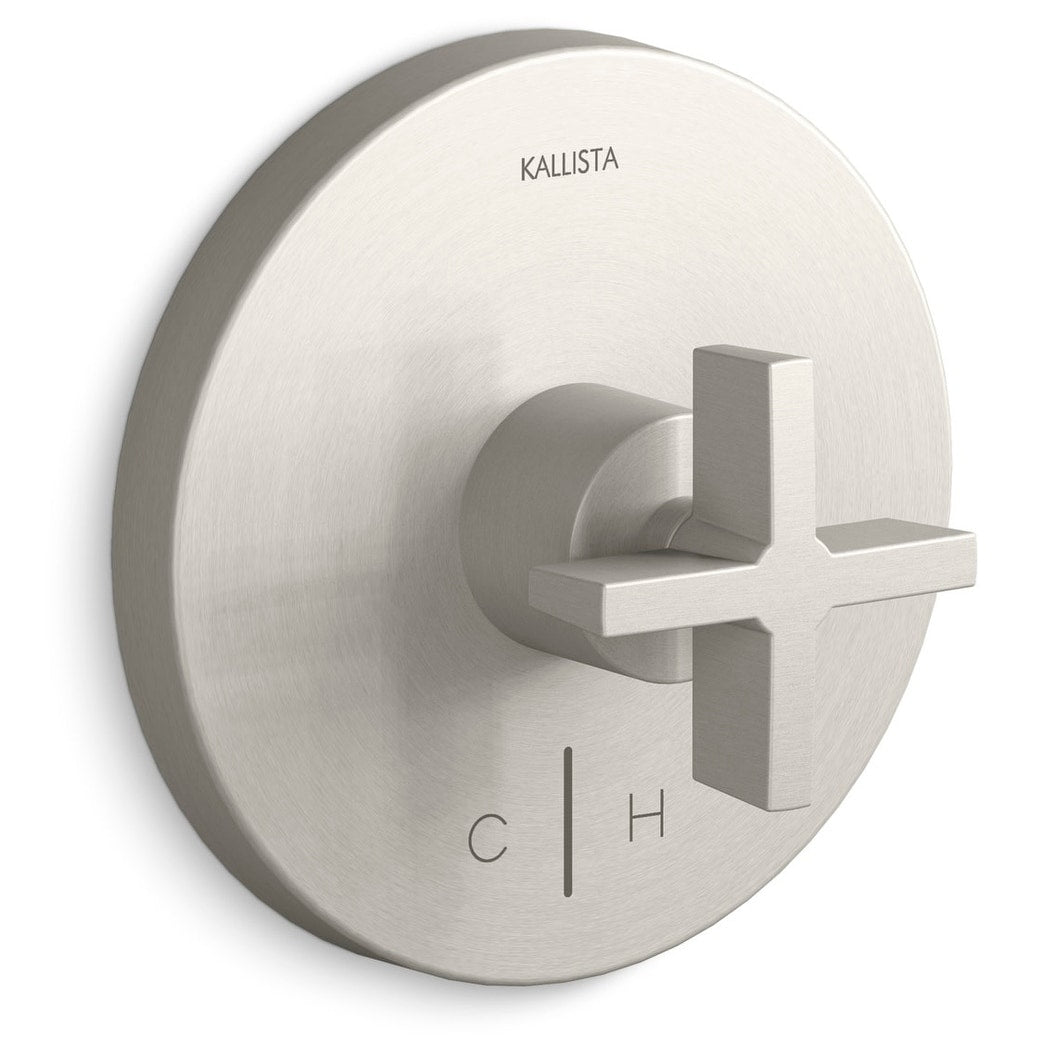 Kallista P24421 Cr One Cross Handle Thermostatic Valve Trim With Cold And Hot In Polished Chrome