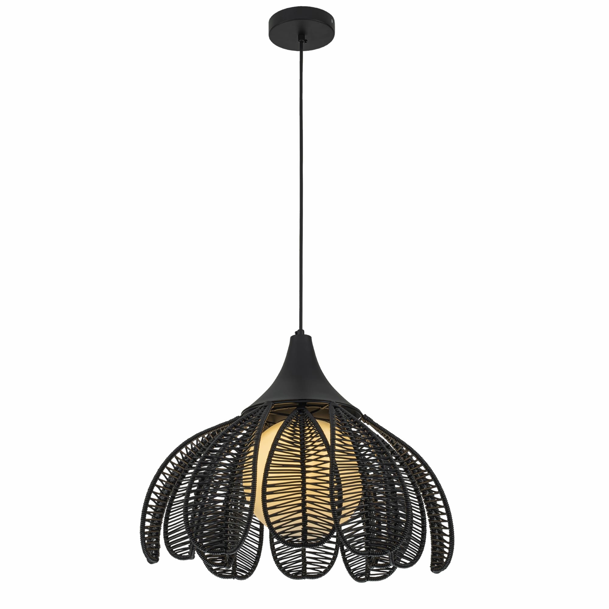 Kamala 1 Light Wicker Outdoor Pendant Light Coastal Boho Style Flower Handwoven