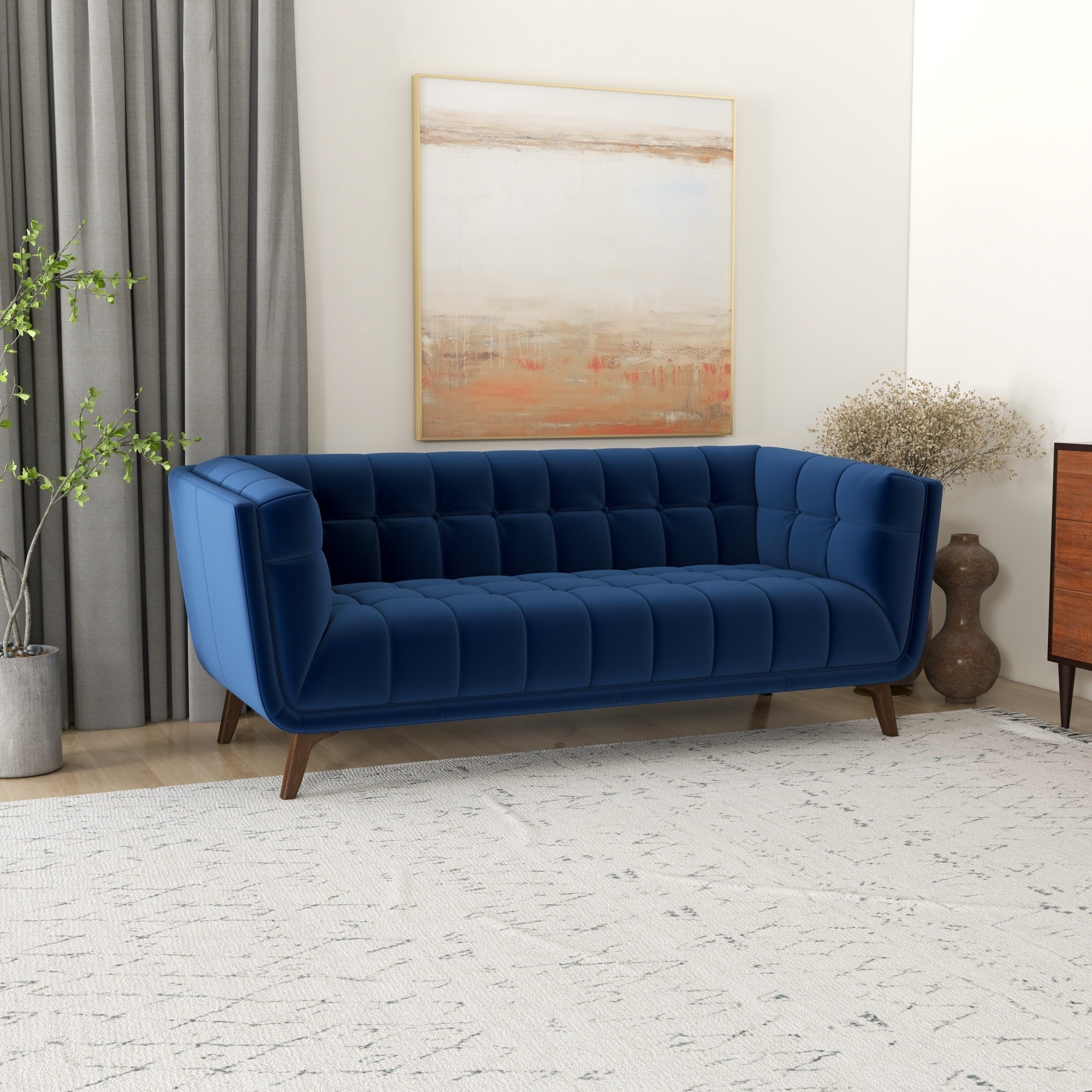 Mid Century Modern Keldon Blue Sofa 86 30 X 86 X 34