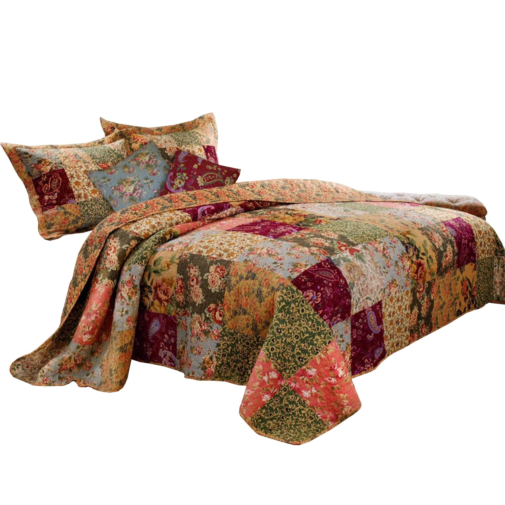 Kamet 5 Piece Fabric King Size Quilt Set With Floral Prints Multicolor