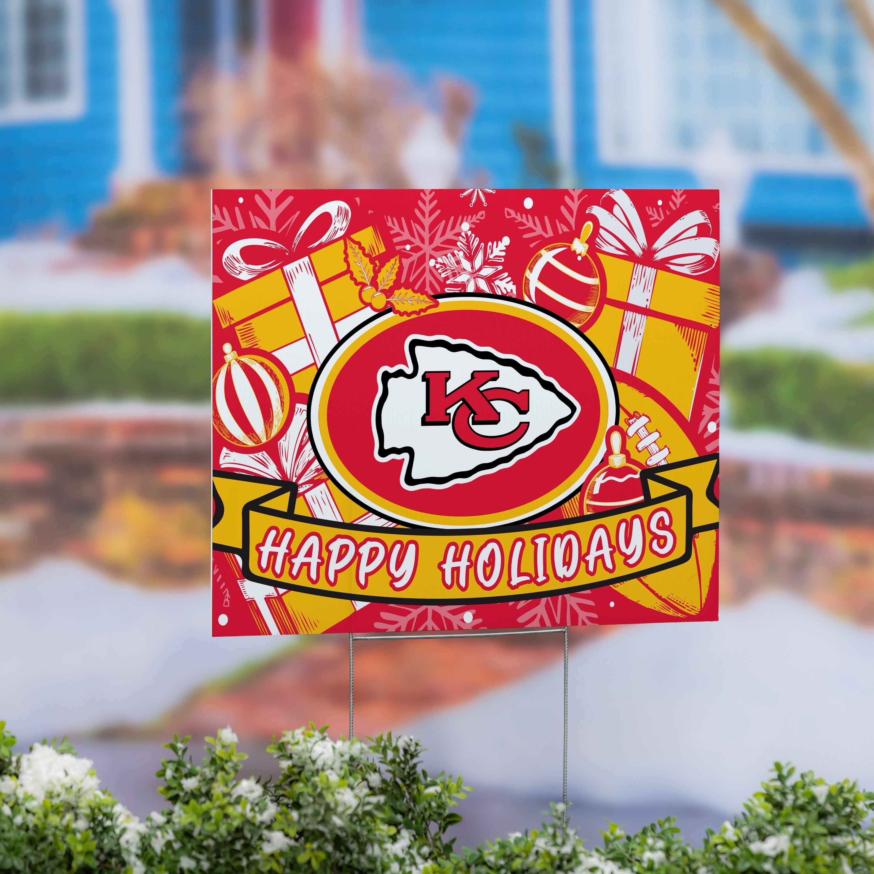 Kansas City Chiefs Yard Sign Happy Holidays 24 X 18