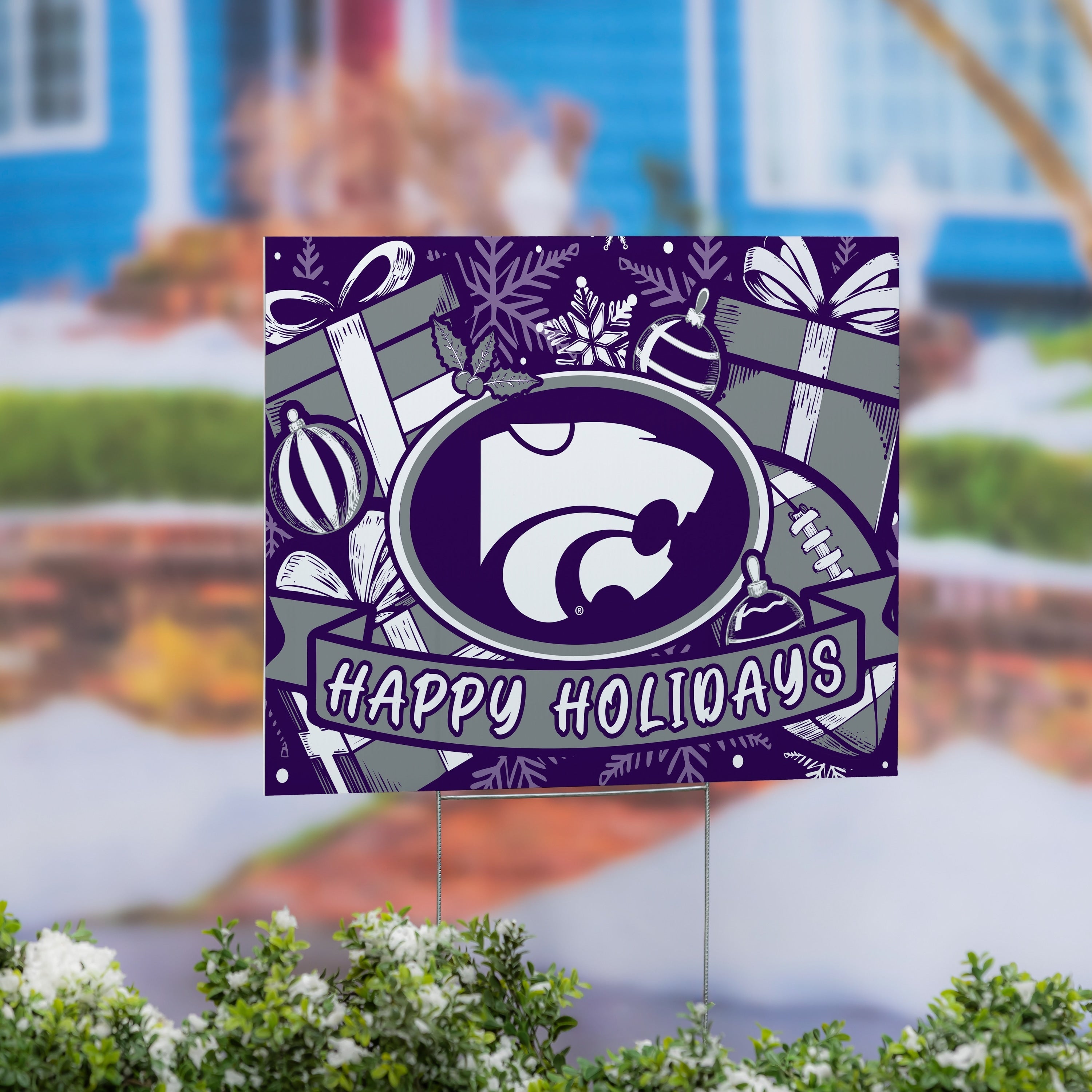 Kansas State University Yard Sign Happy Holidays 24 X 18