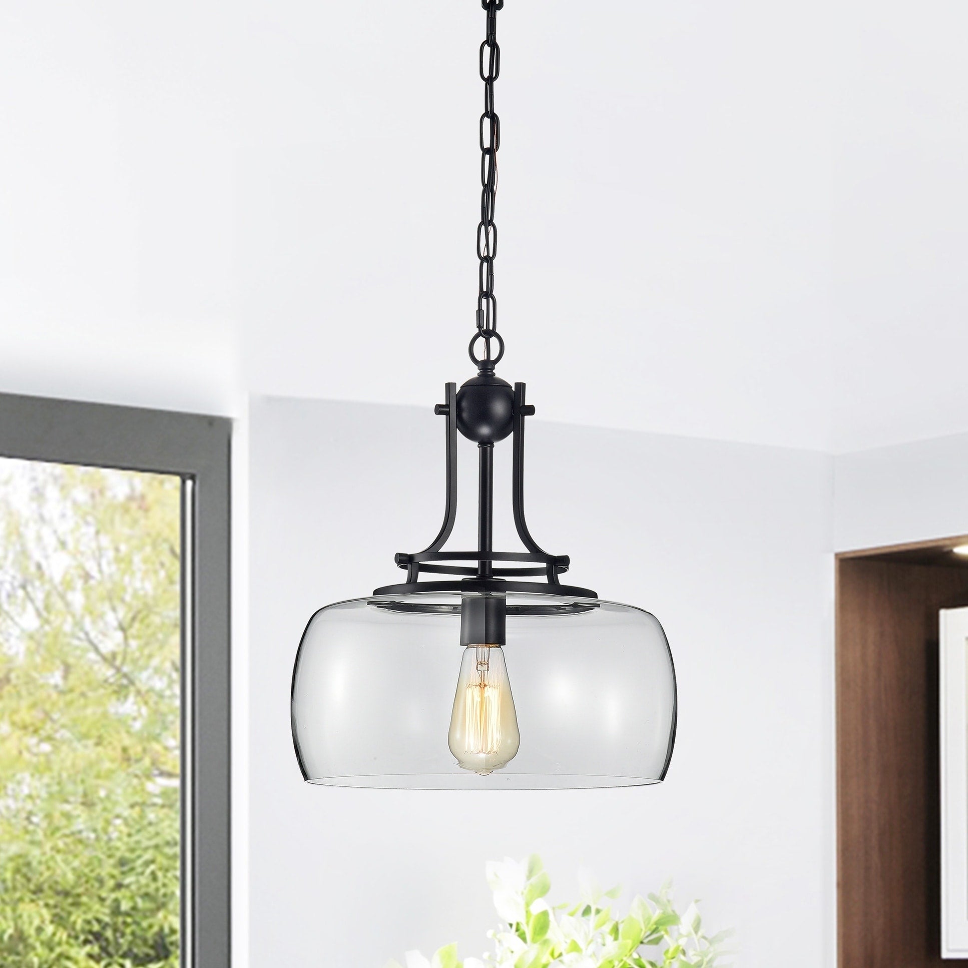 Karha Single Light Matte Black Pendant With Glass Shade