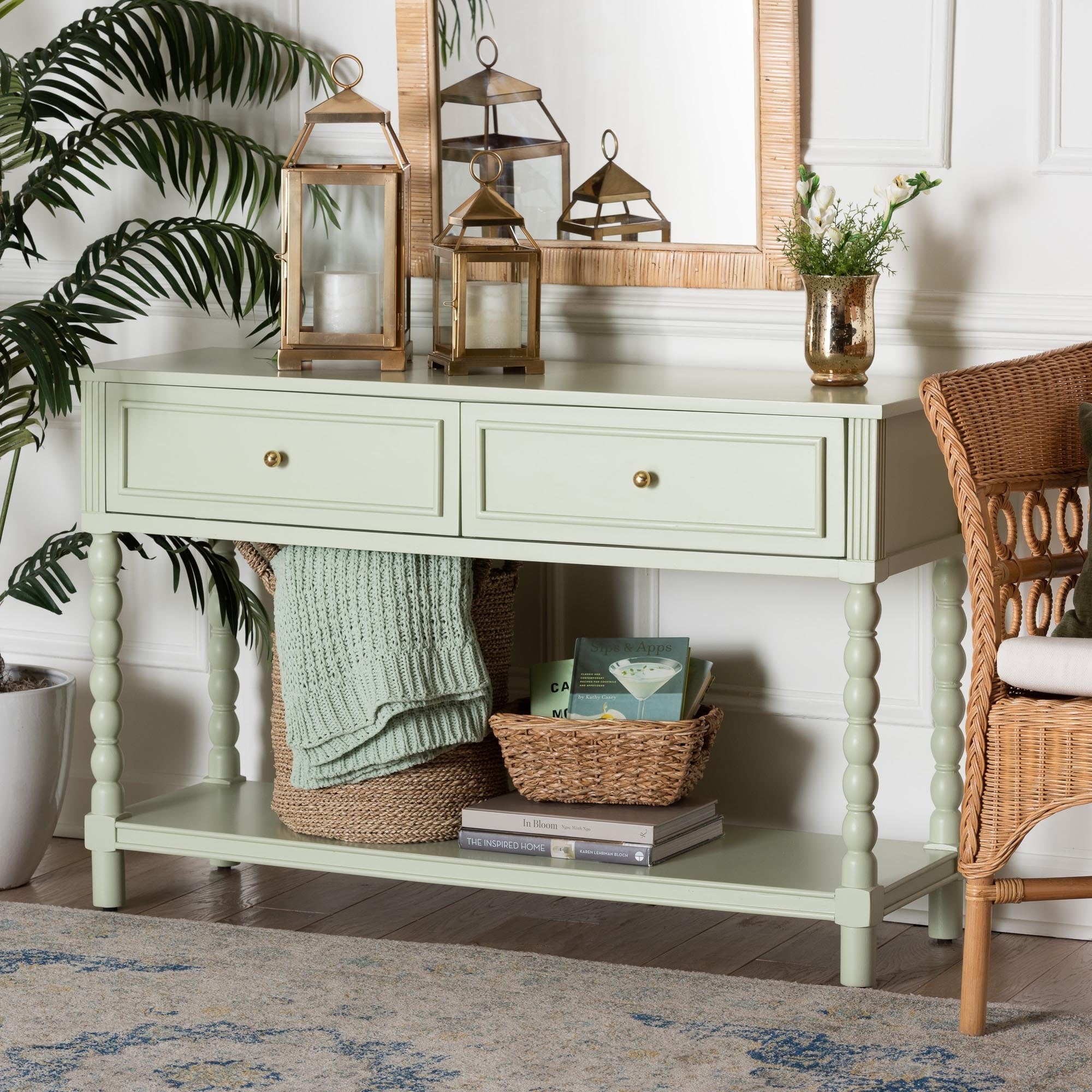 Karnia Console Table With Spindle Legs 2 Drawer Accent Table With Turned Detailing And Open Shelf Storage