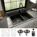 Karran Drop In Quartz 33 In. 1 Hole 60 40 Double Bowl Kitchen Sink Kit