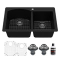 Karran Drop In Quartz 33 In. 1 Hole 60 40 Double Bowl Kitchen Sink Kit