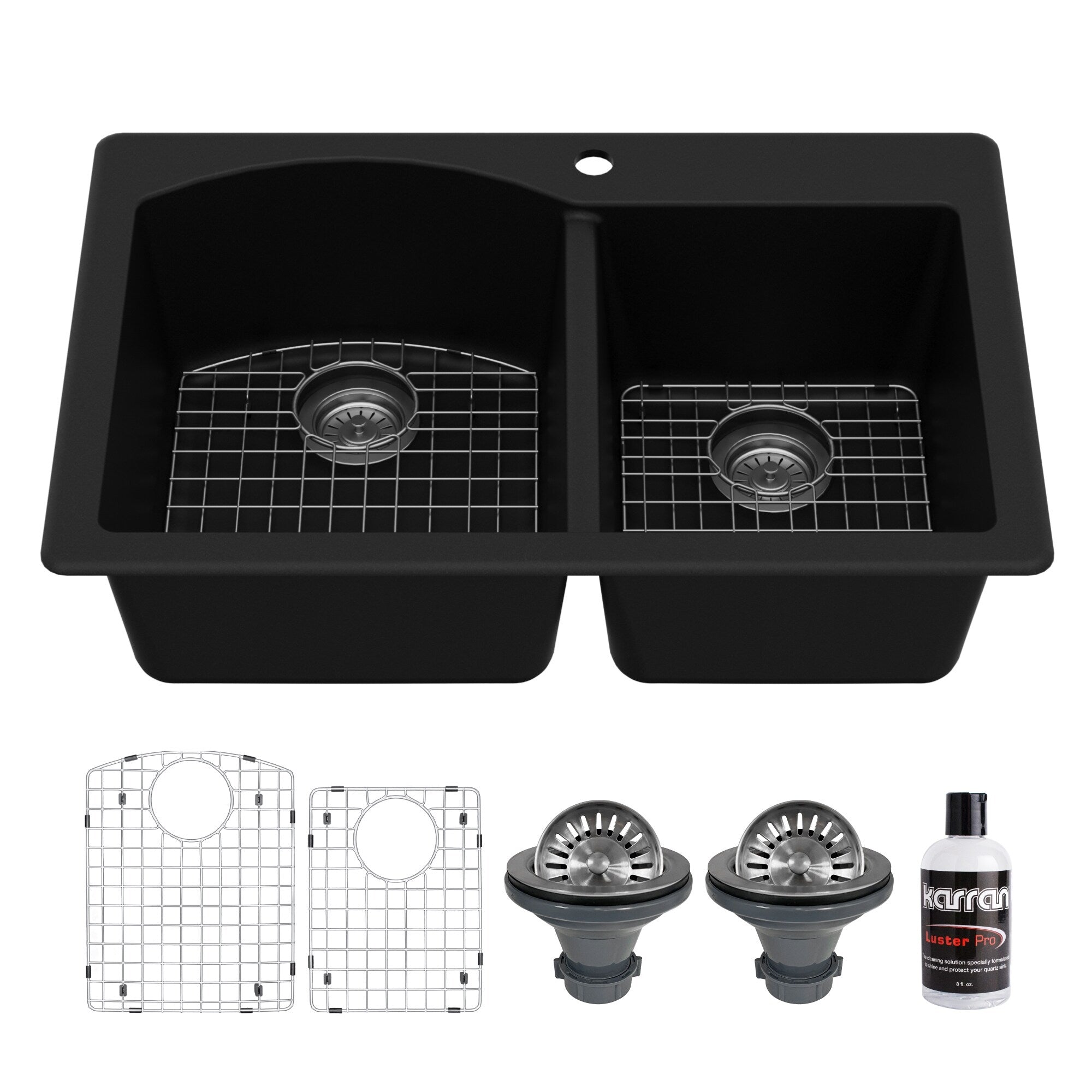 Karran Drop In Quartz 33 In. 1 Hole 60 40 Double Bowl Kitchen Sink Kit
