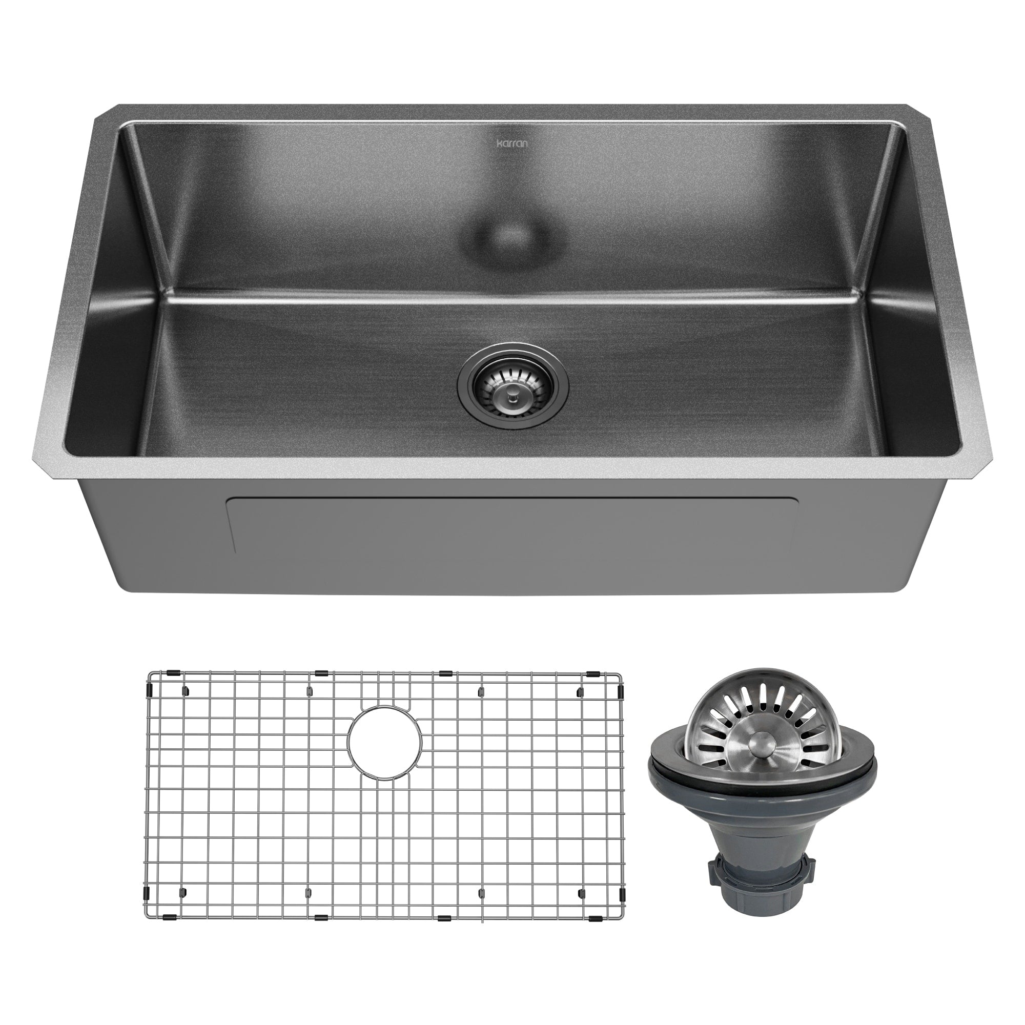 Karran Elite 32 Undermount 16 Gauge Single Bowl Stainless Steel Kitchen Sink In Gunmetal Black