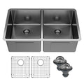 Karran Elite 32 Undermount 16 Gauge Stainless Steel Double Bowl Kitchen Sink In Gunmetal Black