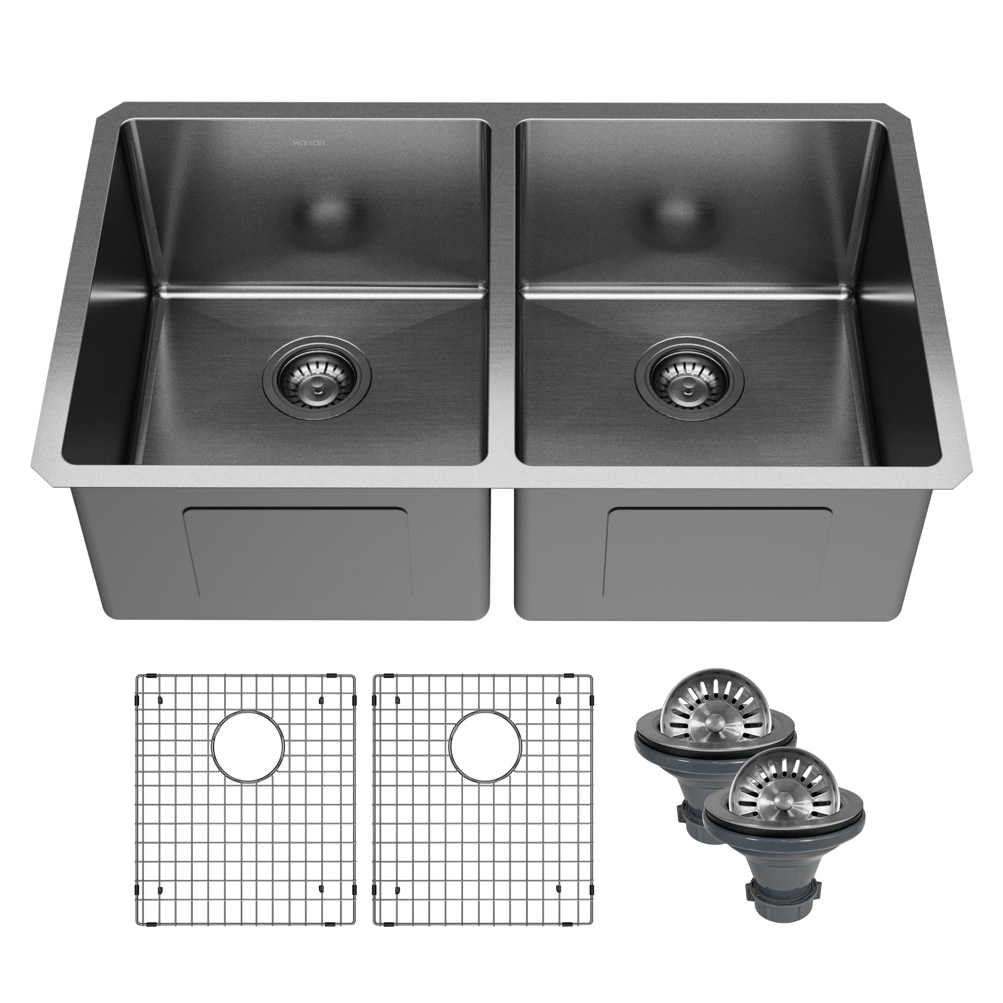 Karran Elite 32 Undermount 16 Gauge Stainless Steel Double Bowl Kitchen Sink In Gunmetal Black