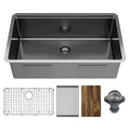 Karran Elite 32 Undermount Workstation 16 Gauge Single Bowl Stainless Steel Kitchen Sink In Gunmetal Black