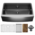 Karran Elite 33 Apron Front Workstation 16 Gauge Single Bowl Stainless Steel Kitchen Sink In Gunmetal Black