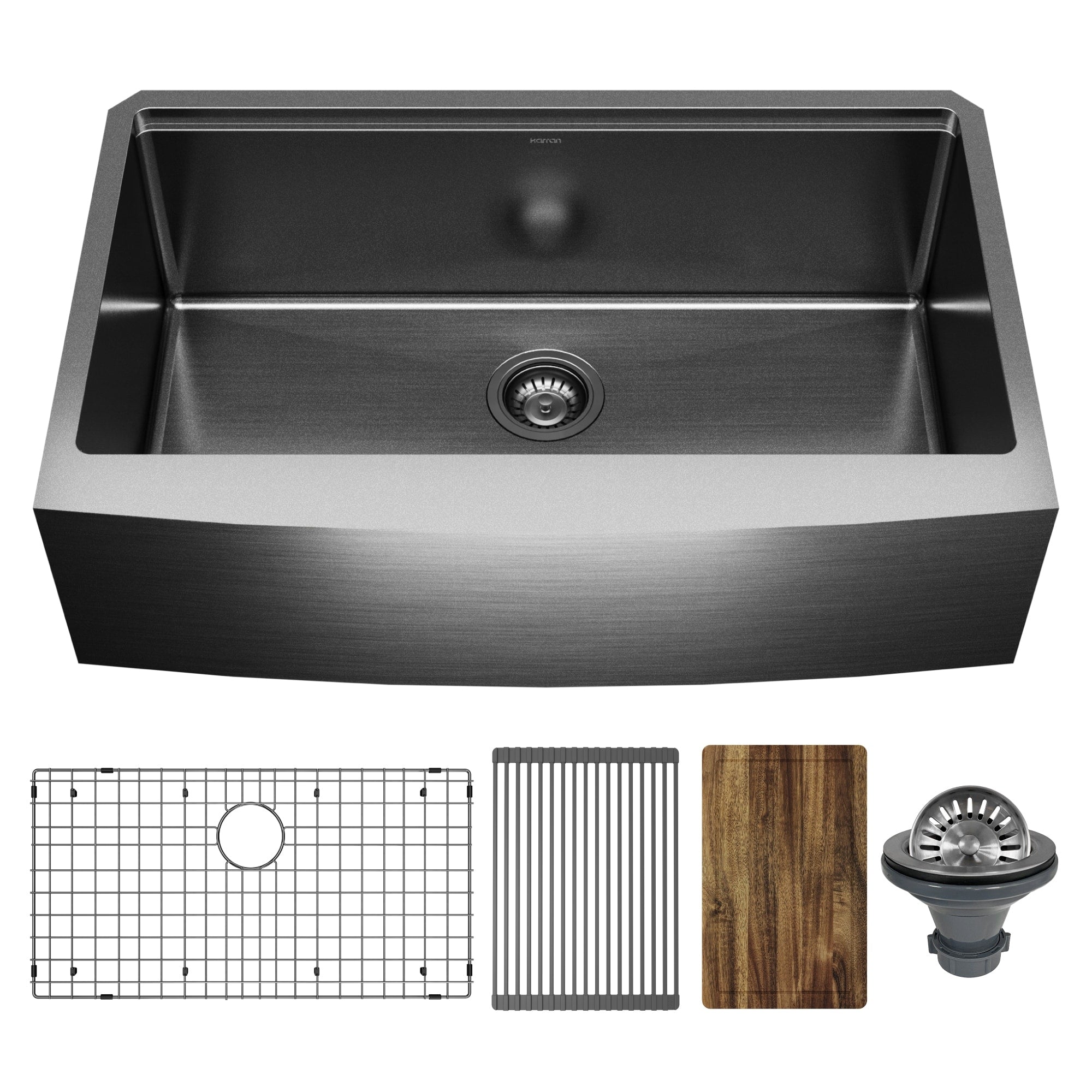 Karran Elite 33 Apron Front Workstation 16 Gauge Single Bowl Stainless Steel Kitchen Sink In Gunmetal Black