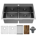 Karran Elite 33 Top Mount Workstation 16 Gauge Stainless Steel Double Bowl Kitchen Sink In Gunmetal Black