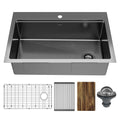 Karran Elite 33 Top Mount Workstation 16 Gauge Stainless Steel Single Bowl Kitchen Sink In Gunmetal Black
