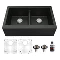 Karran Farmhouse Apron Front Quartz Double Bowl Kitchen Sink Kit
