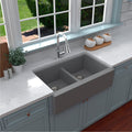 Karran Farmhouse Apron Front Quartz Double Bowl Kitchen Sink