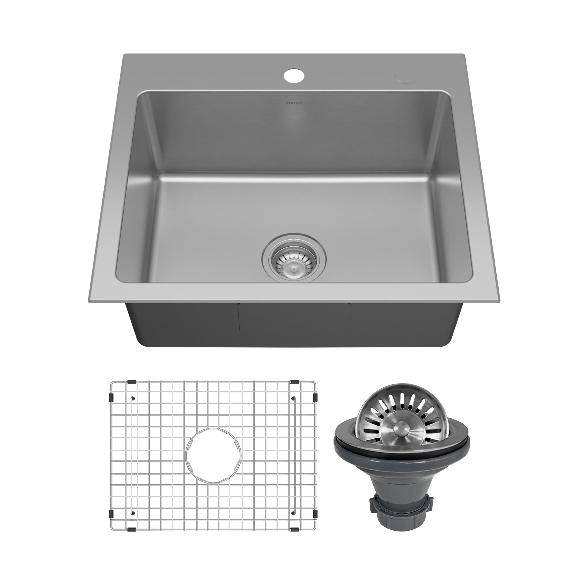 Karran Lansen 25 Top Mount 18 Gauge Single Bowl Stainless Steel Sink With Accessories