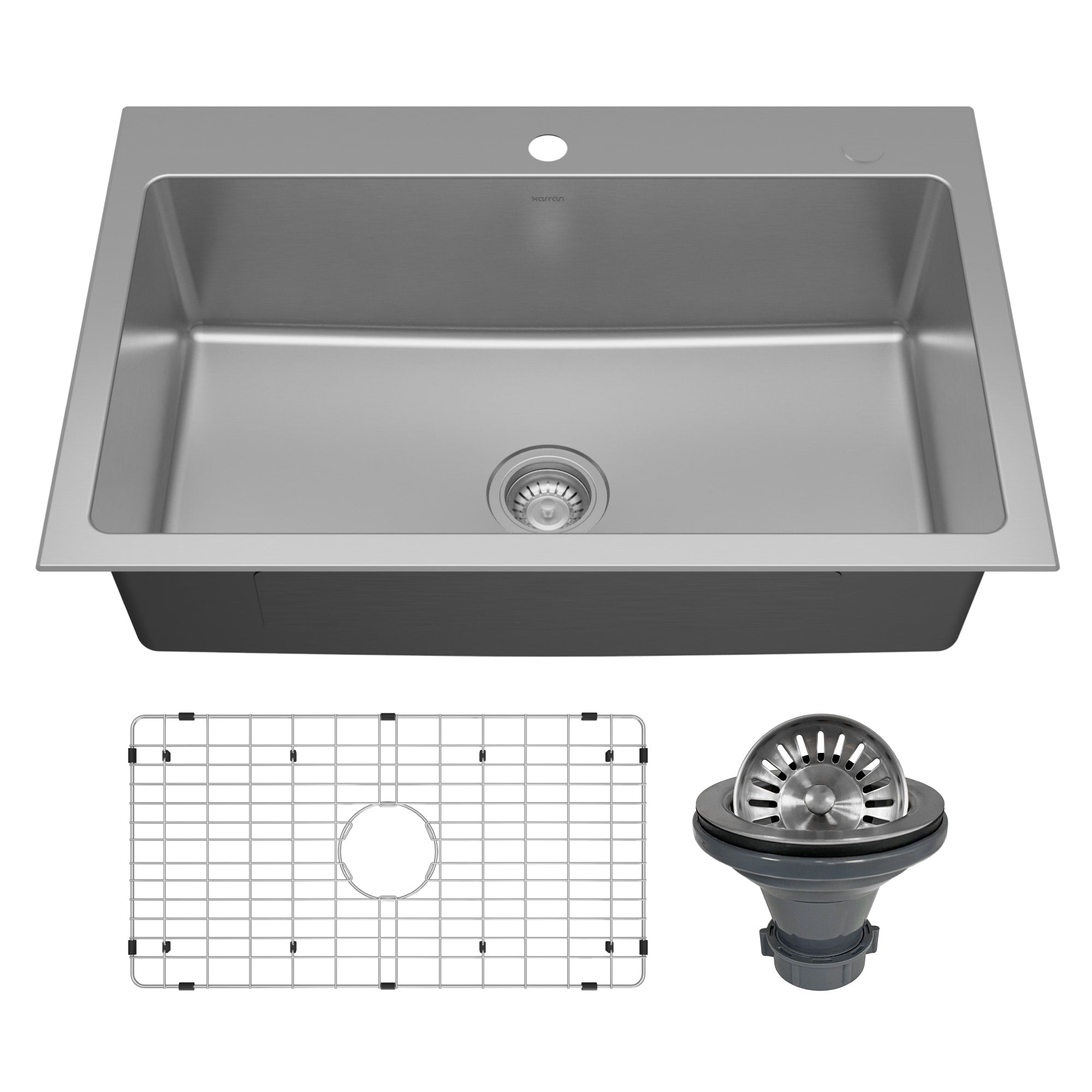 Karran Lansen 33 Top Mount 18 Gauge Single Bowl Stainless Steel Sink With Accessories