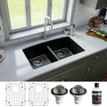 Karran Undermount Quartz 32 In. 50 50 Double Bowl Kitchen Sink Kit