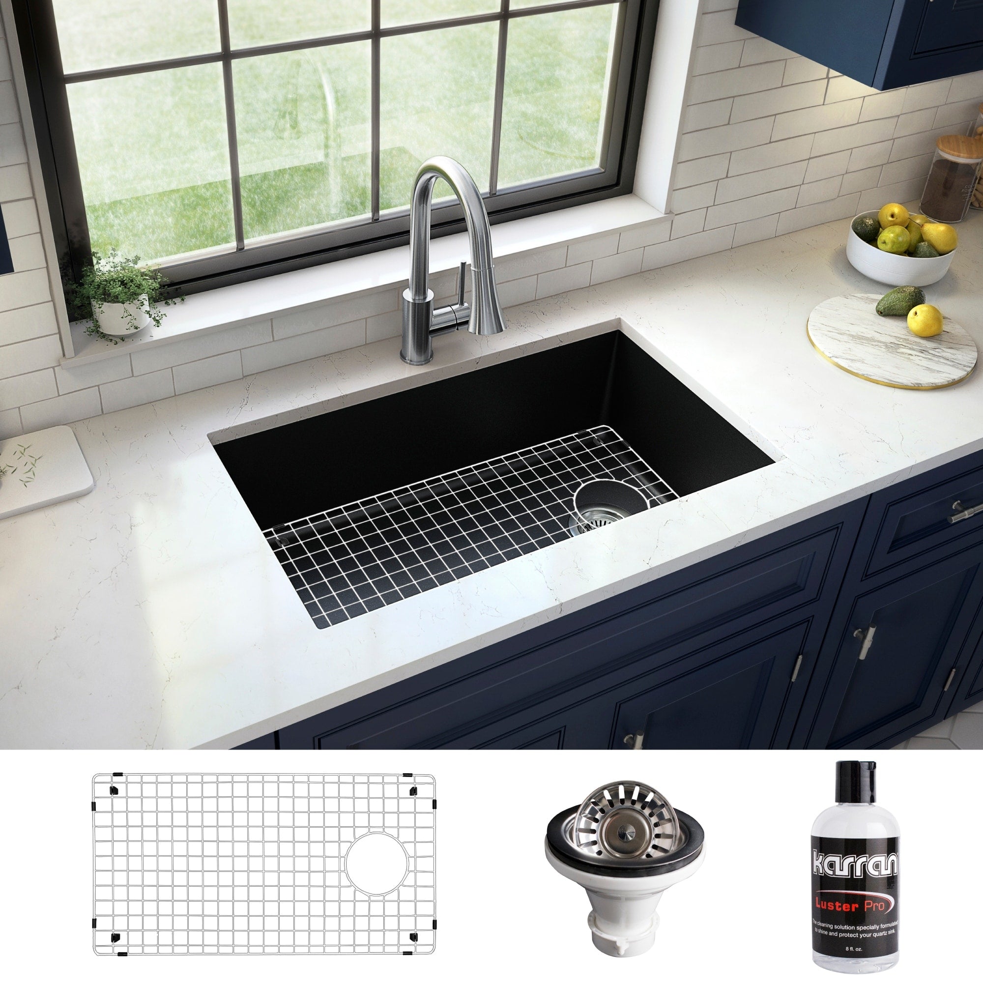 Karran Undermount Quartz 32 In. Single Bowl Kitchen Sink Kit