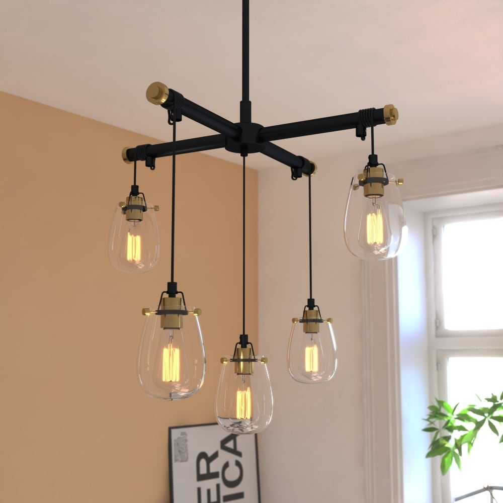 Vaxcel Kassidy 5L Chandelier Black And Natural Brass