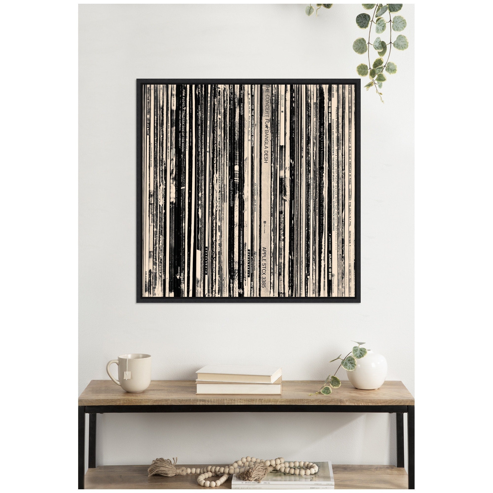 Kate And Laurel 33 Rpm Black And White Square By Robert Cadloff Framed Canvas Wall Art Print