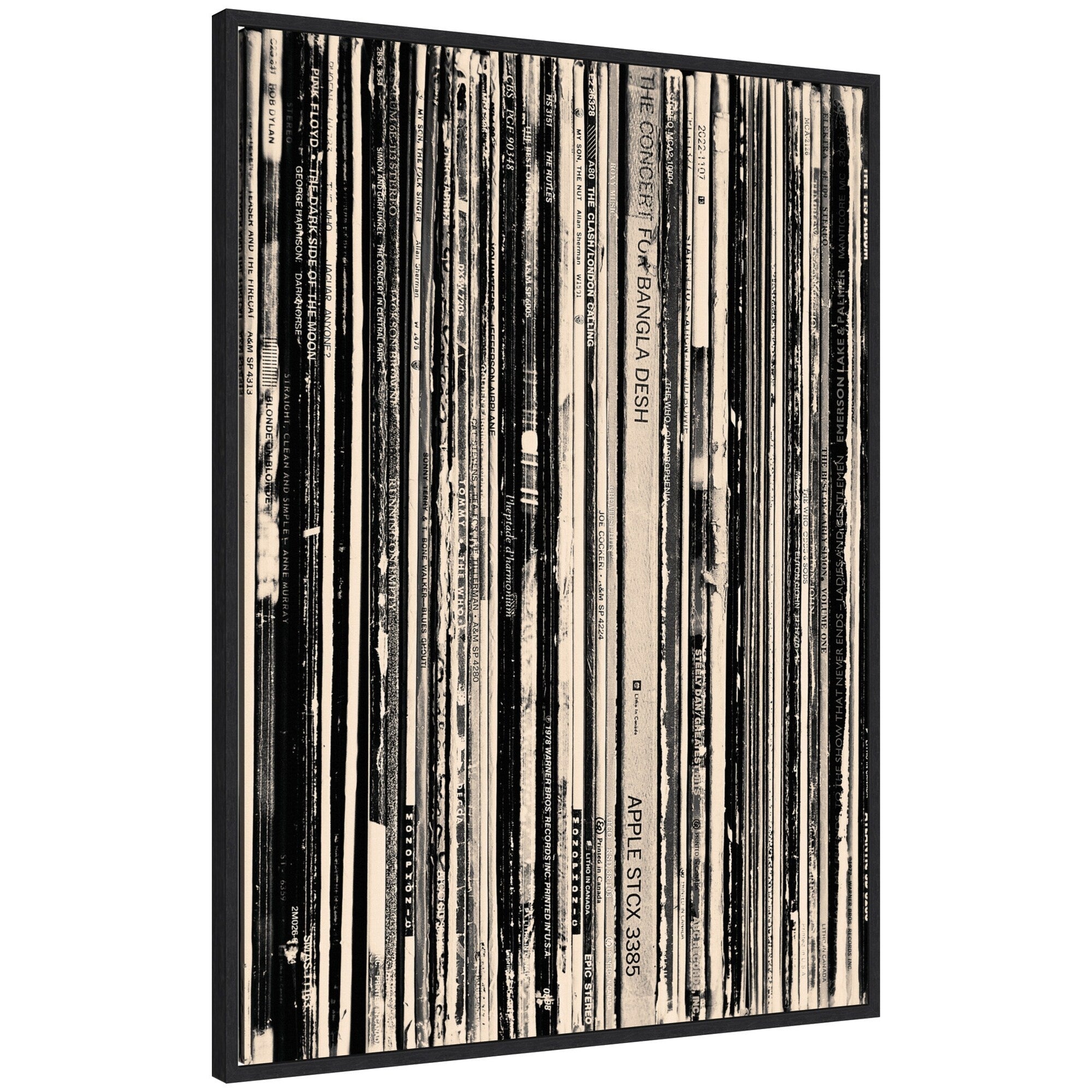 Kate And Laurel 33 Rpm Black And White By Robert Cadloff Framed Canvas Wall Art Print
