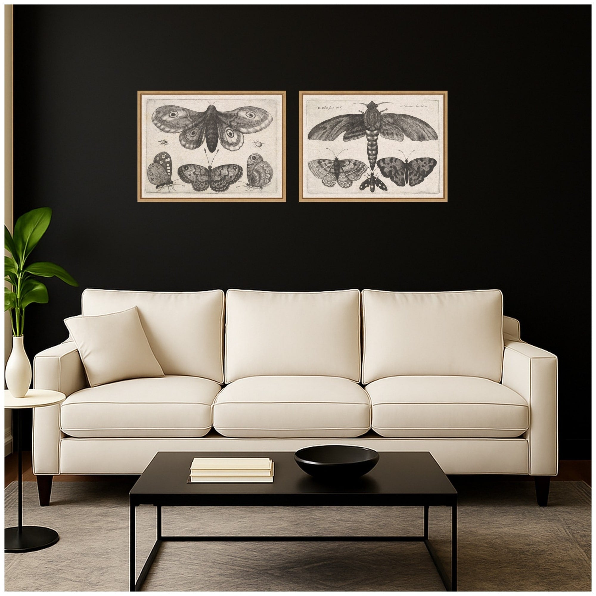 Kate And Laurel A Moth Three Butterflies Wenceslaus Hollar 2 Piece Framed Canvas Wall Art Set By Nostalgia Prints