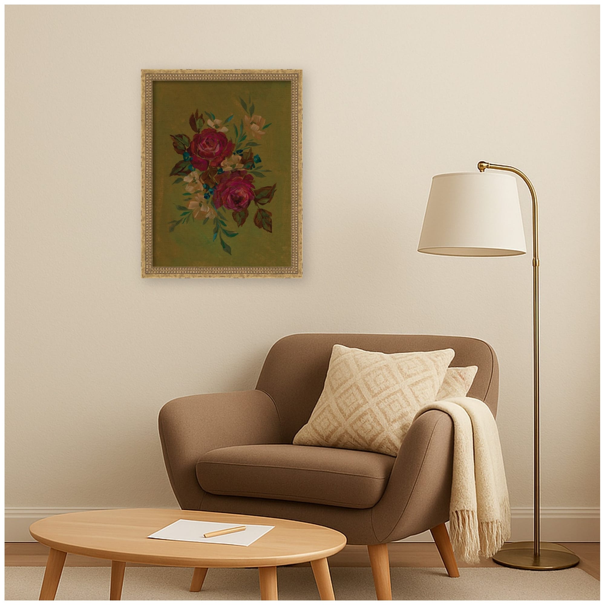 Kate And Laurel Aq Floral 2 By Annie Quigley Framed Mounted Canvas Wall Art Print