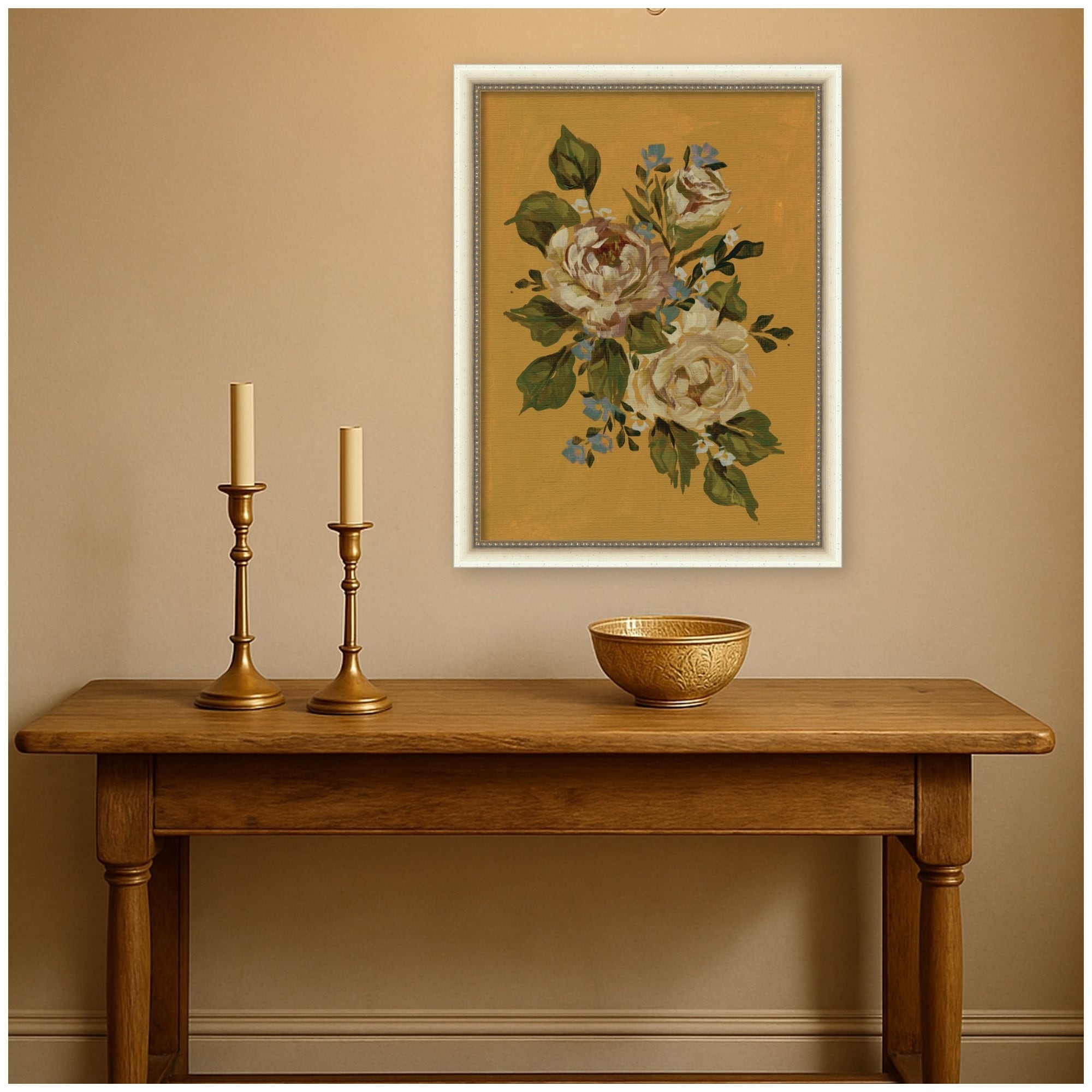 Kate And Laurel Aq Floral 3 By Annie Quigley Framed Mounted Canvas Wall Art Print