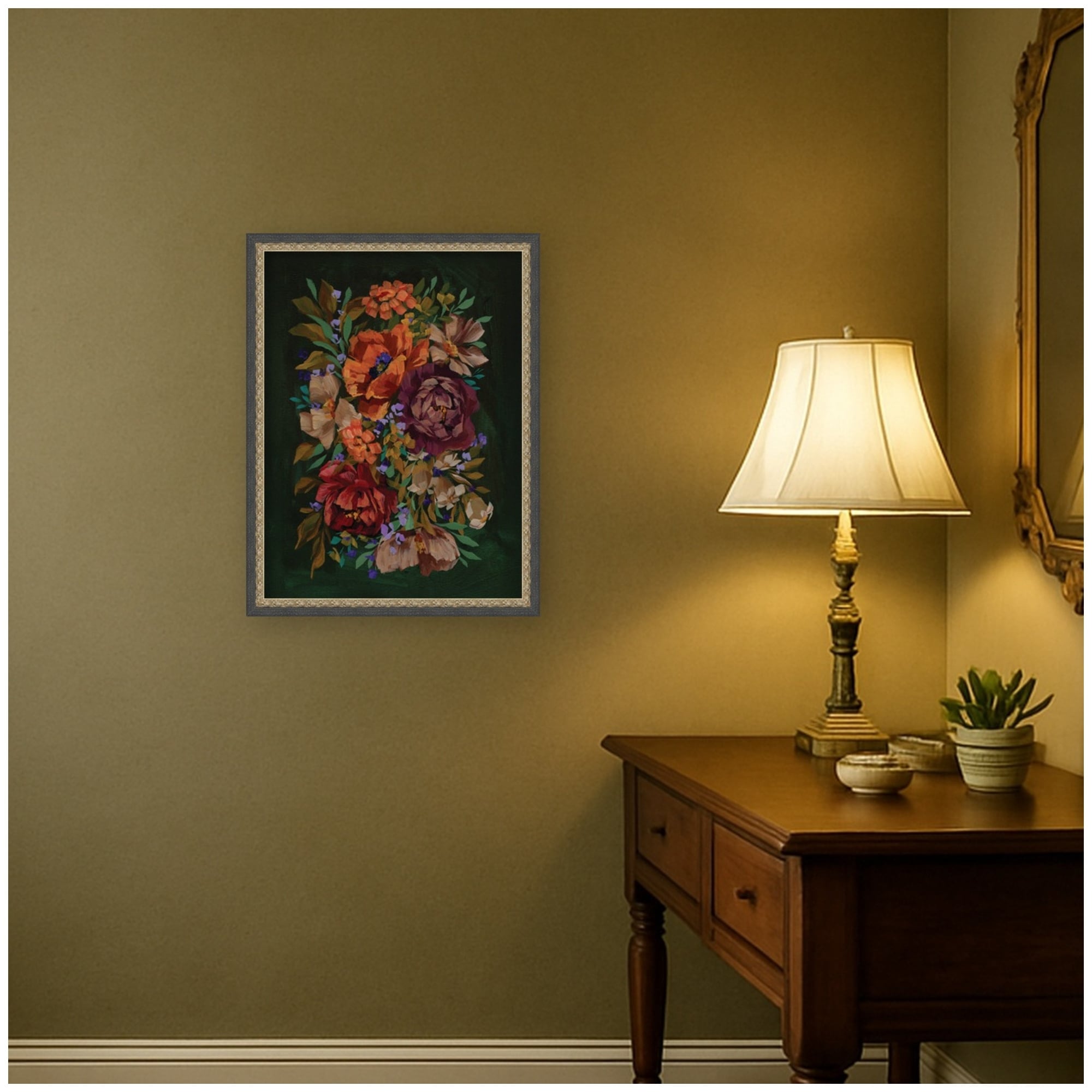 Kate And Laurel Aq Floral 7 By Annie Quigley Framed Mounted Canvas Wall Art Print