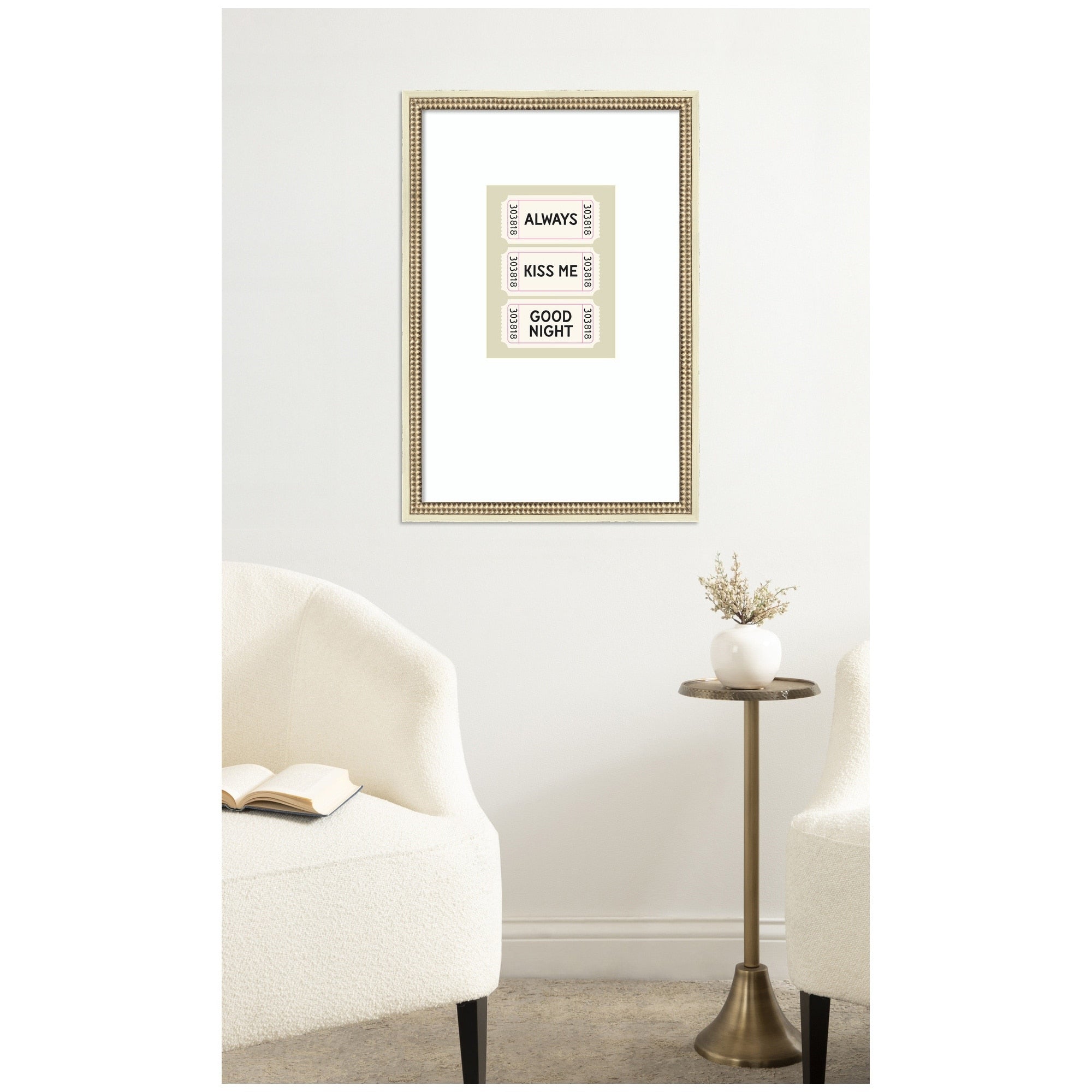 Kate And Laurel Above Bed Decor Always Kiss Me Goodnight Sage Green Wall Art Retro Poster By Lucky Guava Framed Art Print
