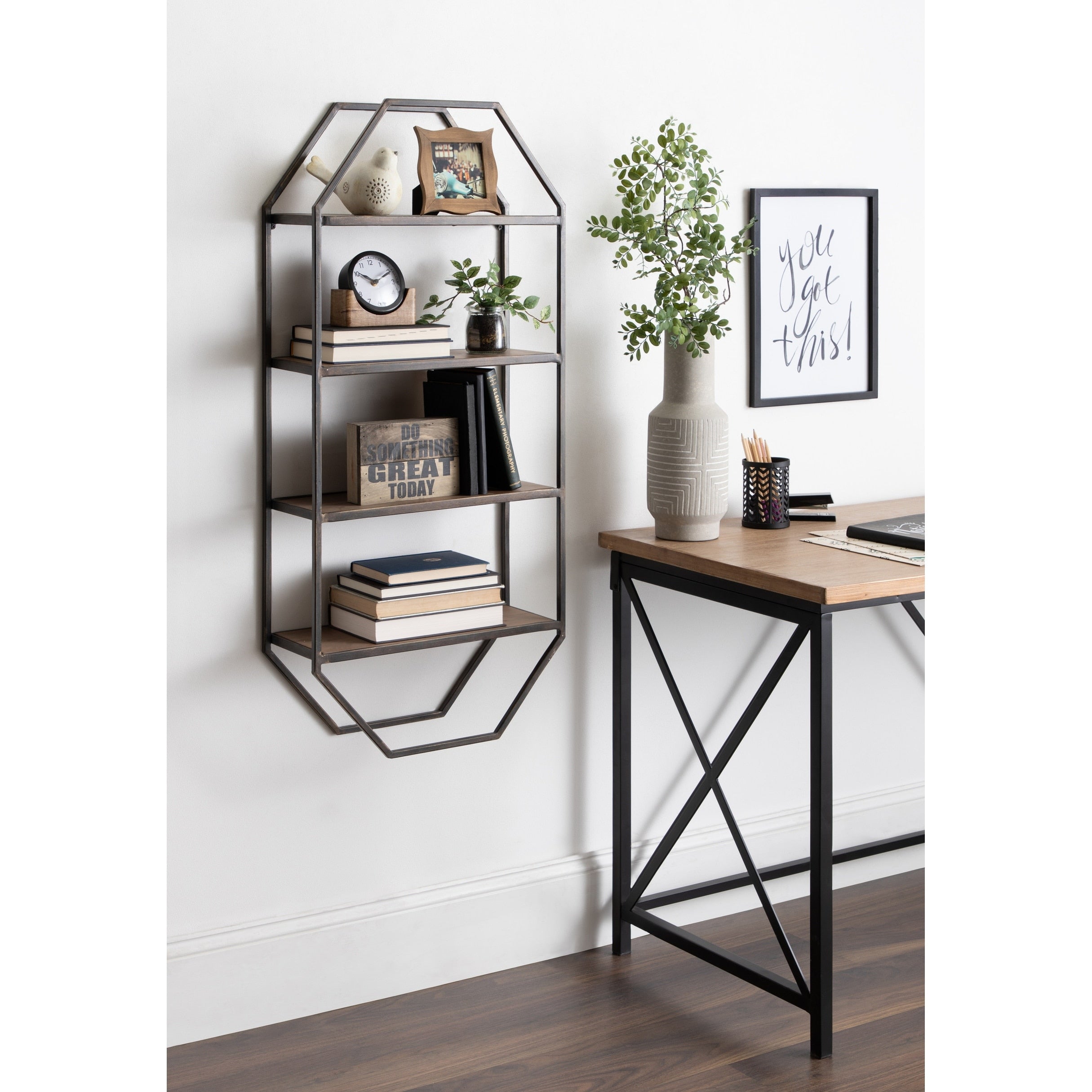 Kate And Laurel Adela Rustic Wood And Metal Wall Shelf 18.25X7.5X41