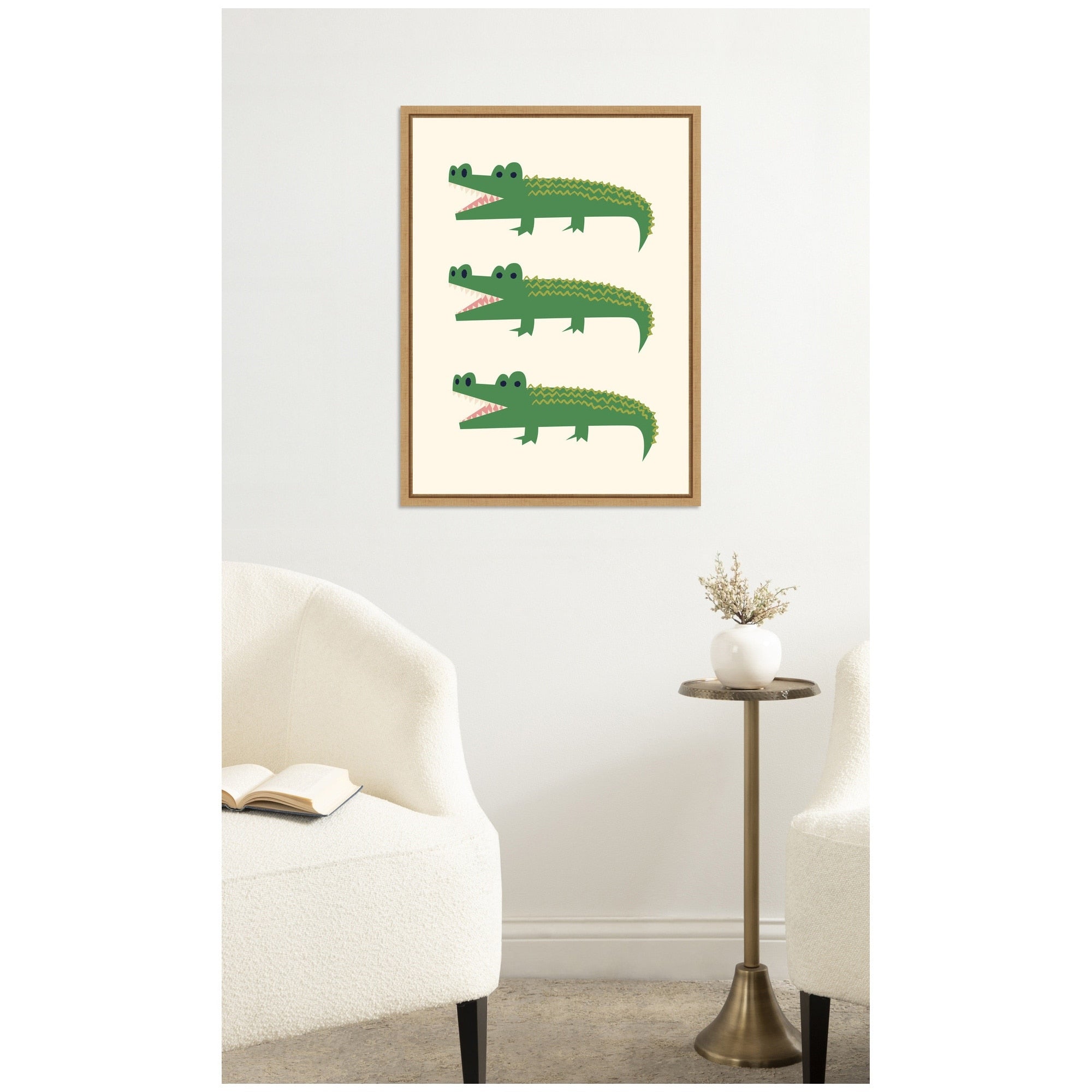 Kate And Laurel Alligator By Laura Moss Framed Canvas Wall Art Print