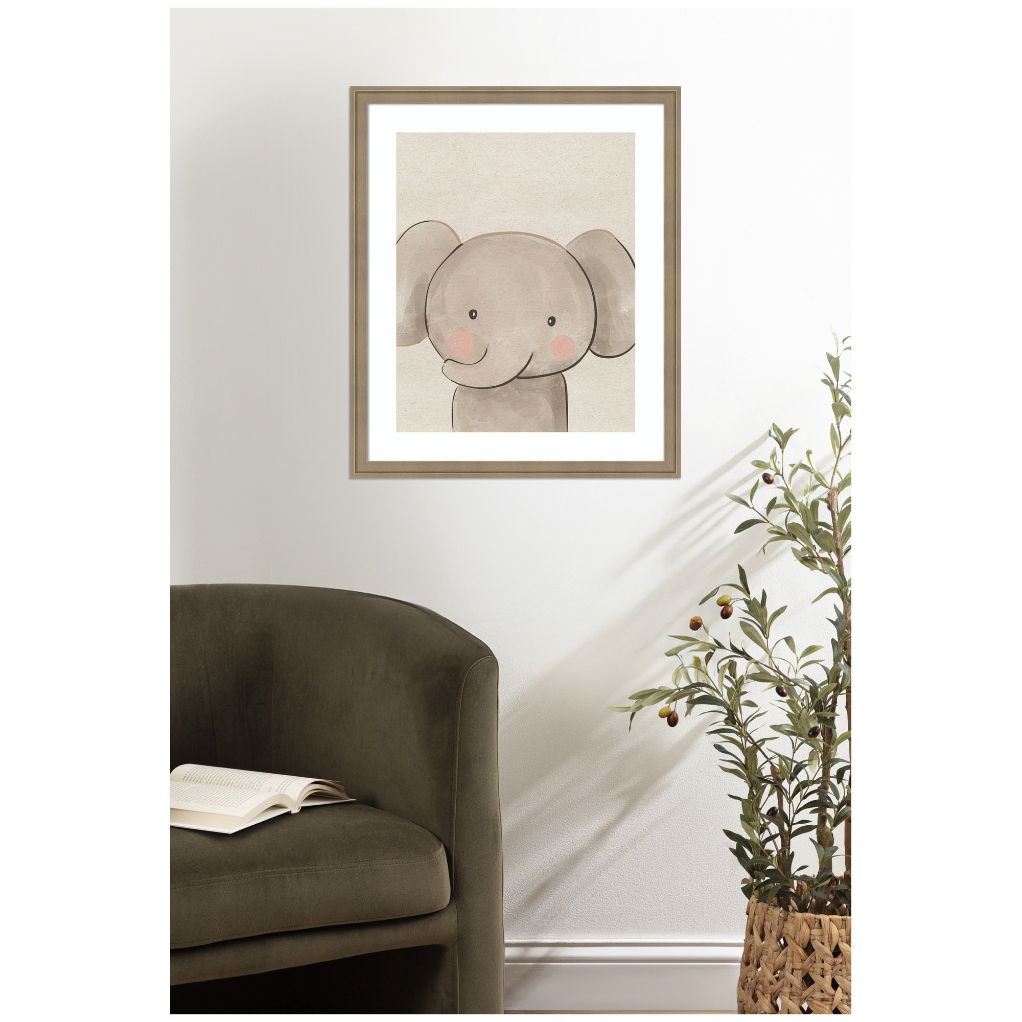 Kate And Laurel Baby Animal Elephant Natural By The Creative Bunch Studio Framed Wall Art Print