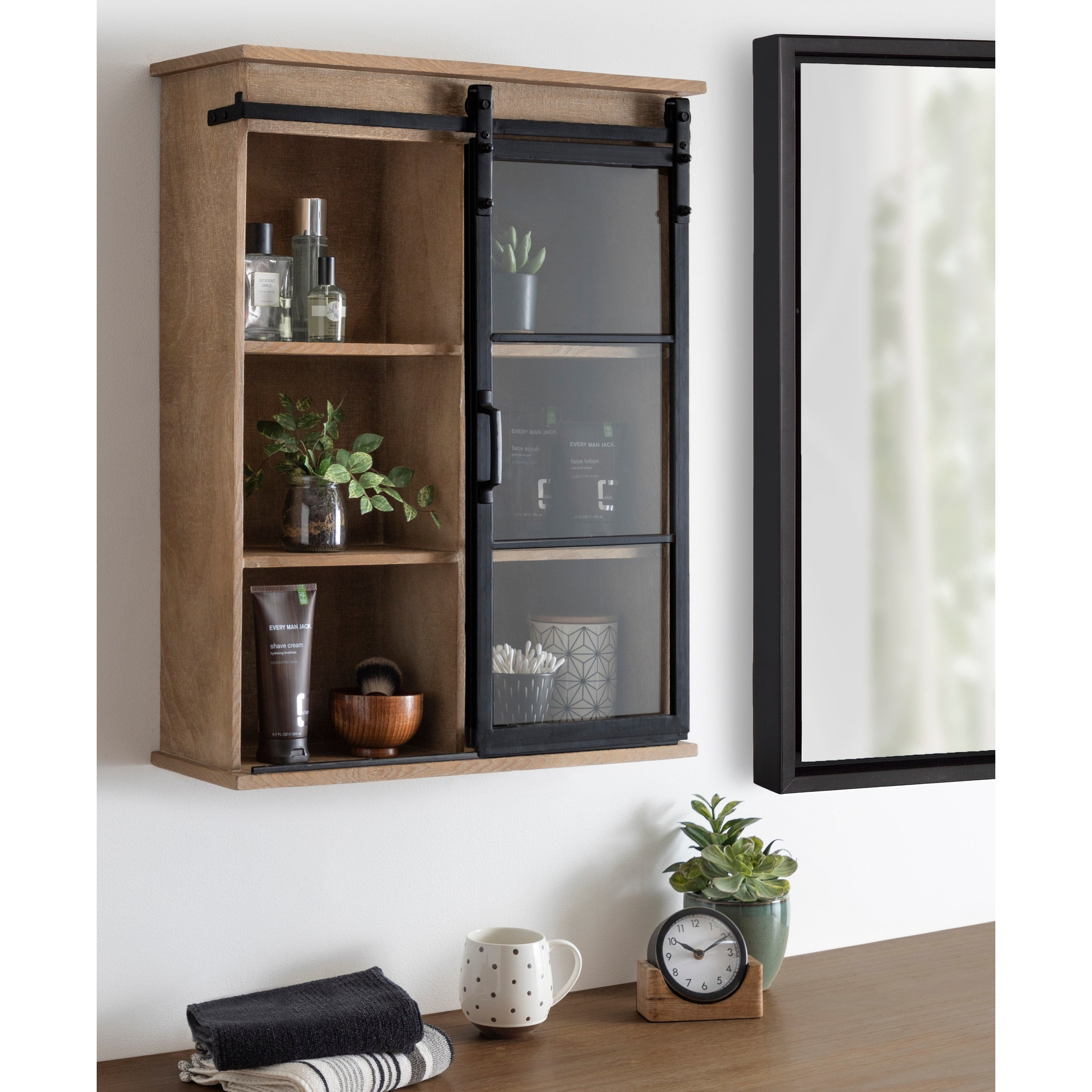 Kate And Laurel Barnhardt Wood Wall Storage Cabinet With Sliding Door 22X28