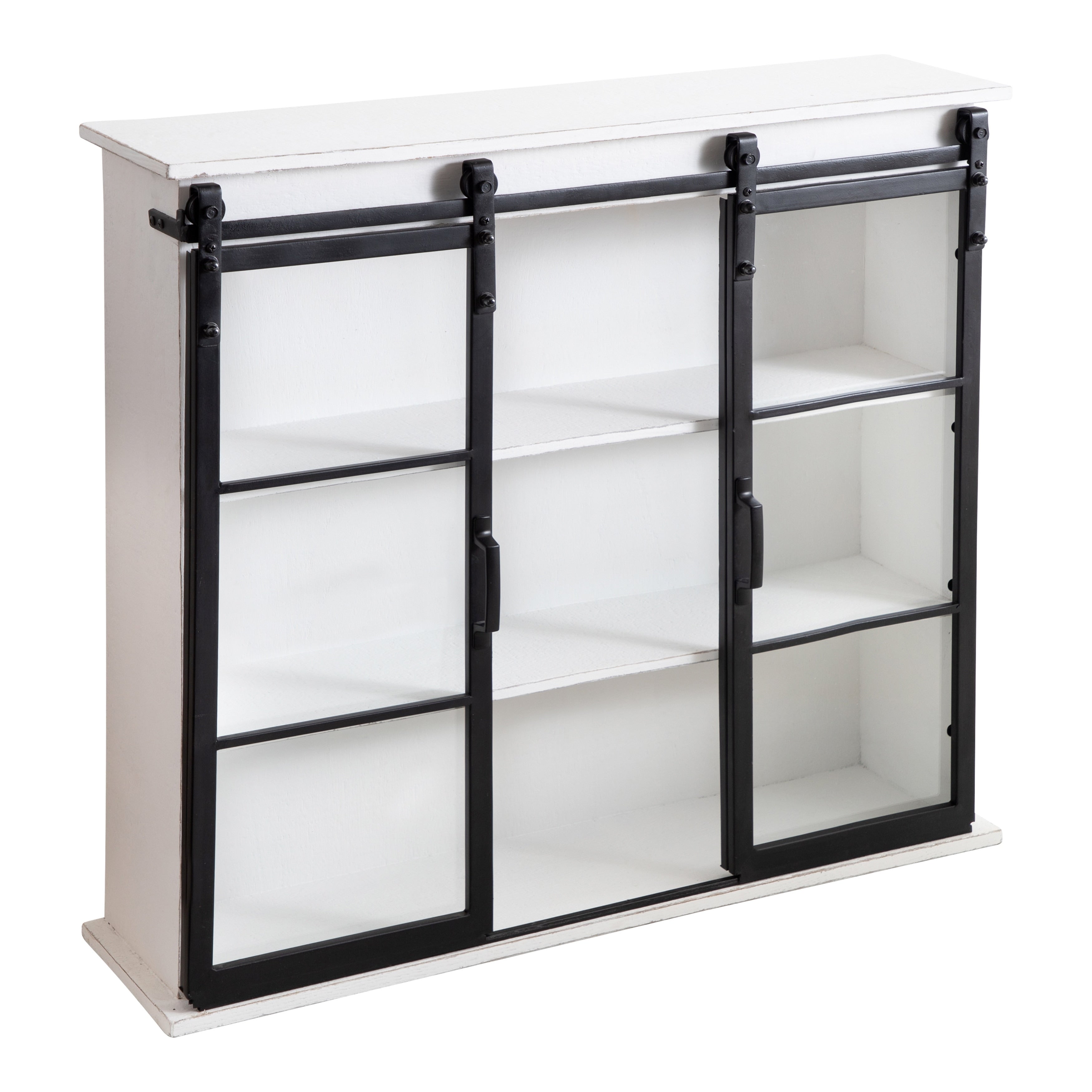 Kate And Laurel Barnhardt Wood Wall Storage Cabinet With Sliding Glass Doors 28X30