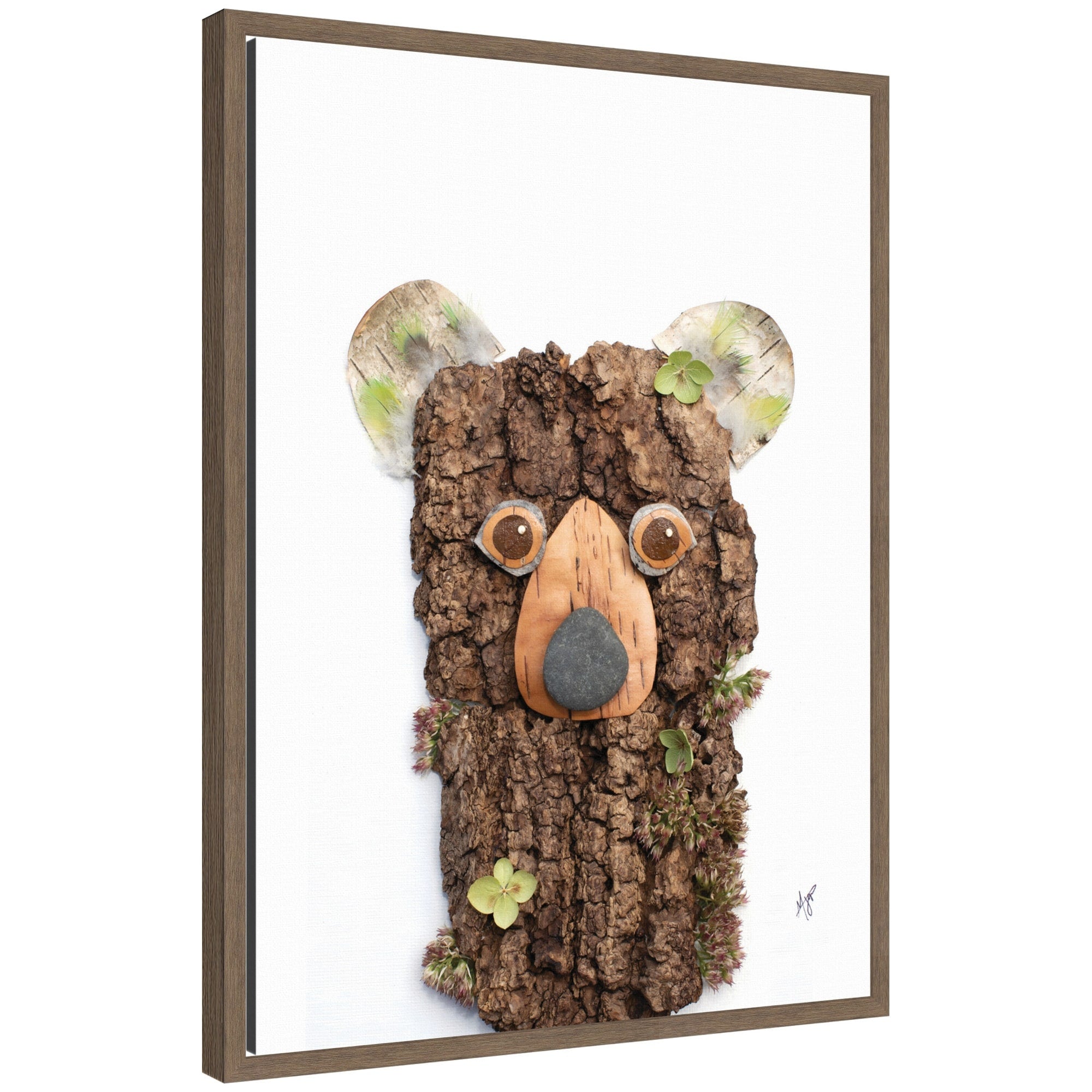 Kate And Laurel Bear With Green By Madeline Jeppesen Framed Canvas Wall Art Print
