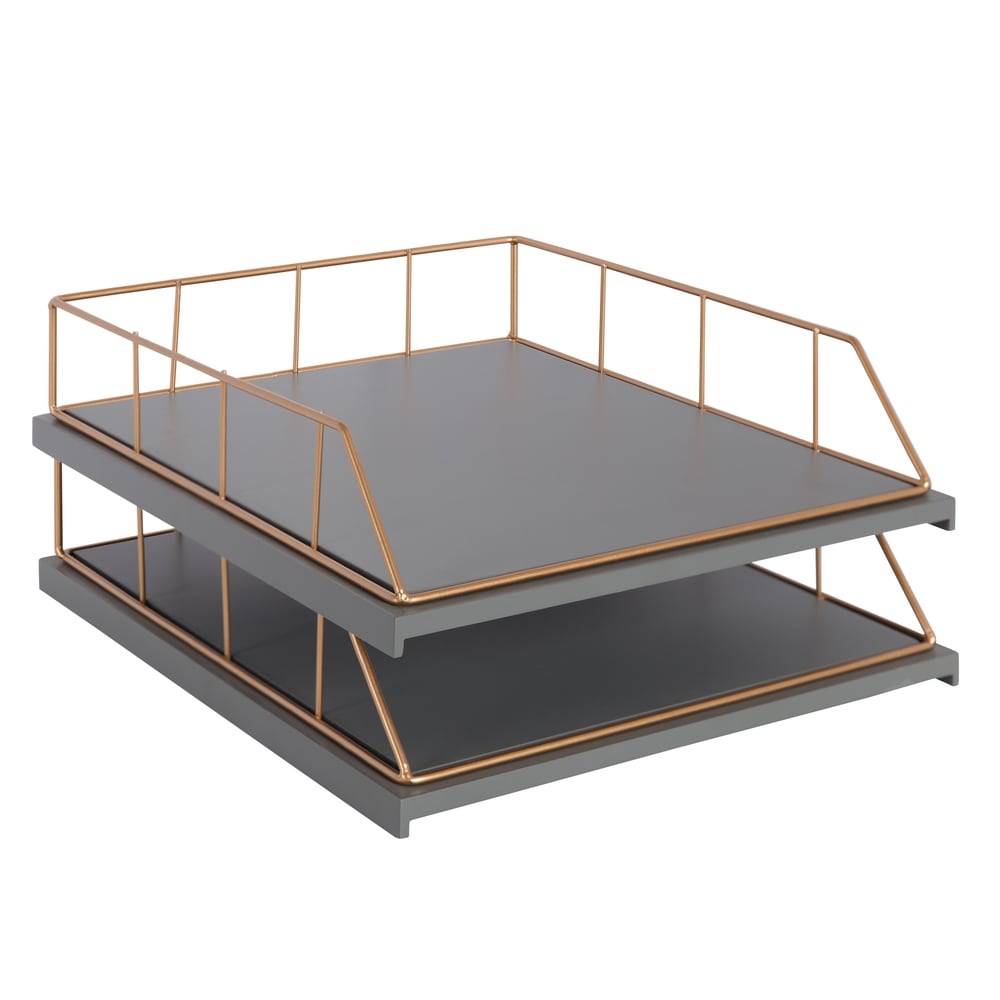 Carbon Loft Richter Stacked Metal And Wood Letter Trays