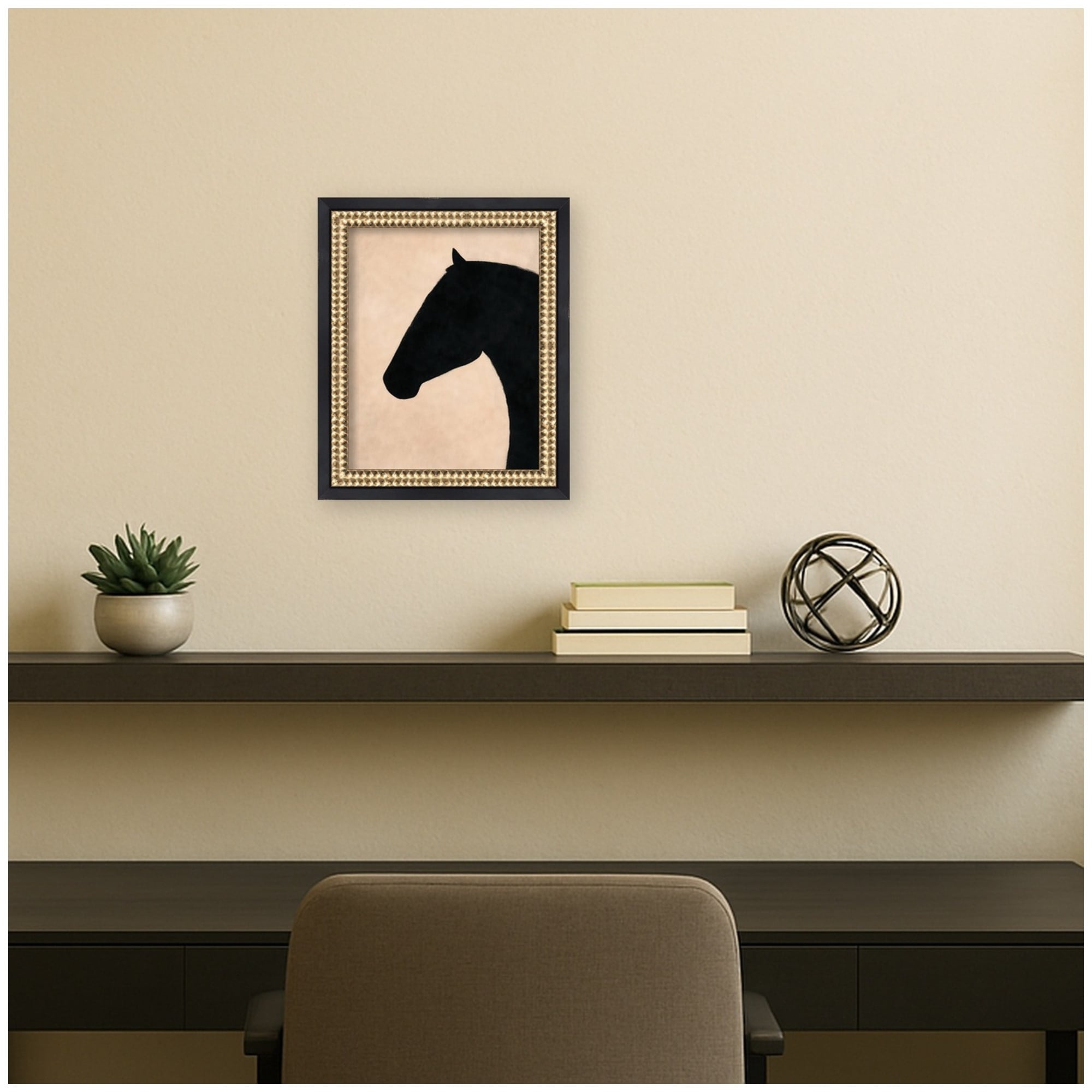 Kate And Laurel Black Horse Silhouette By Laura Moss Framed Mounted Canvas Wall Art Print