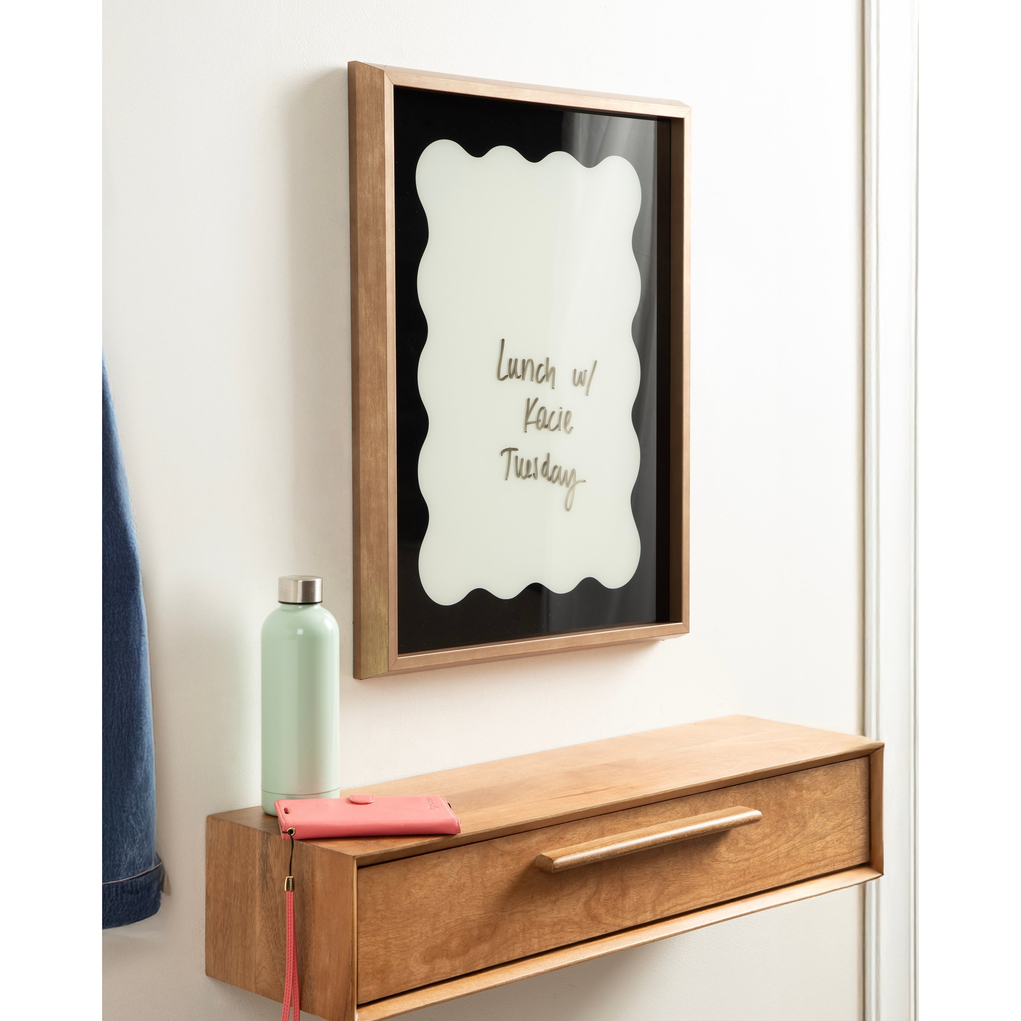 Kate And Laurel Black Wavy Border By The Creative Bunch Studio Framed Glass Dry Erase Wall Art White Board 18 X 24
