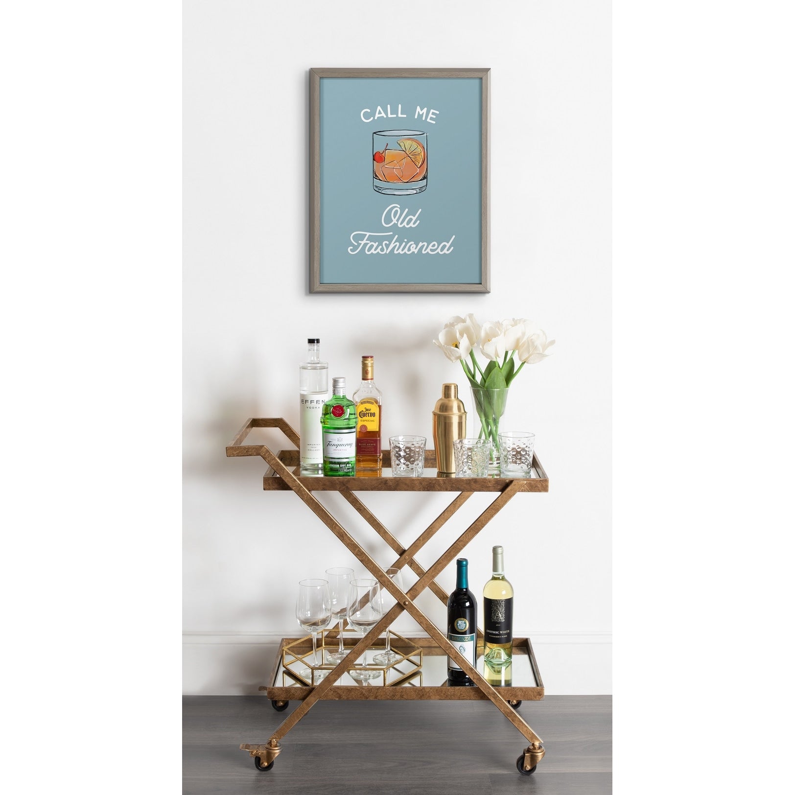 Kate And Laurel Blake Call Me Old Fashioned Blue Framed Printed Glass