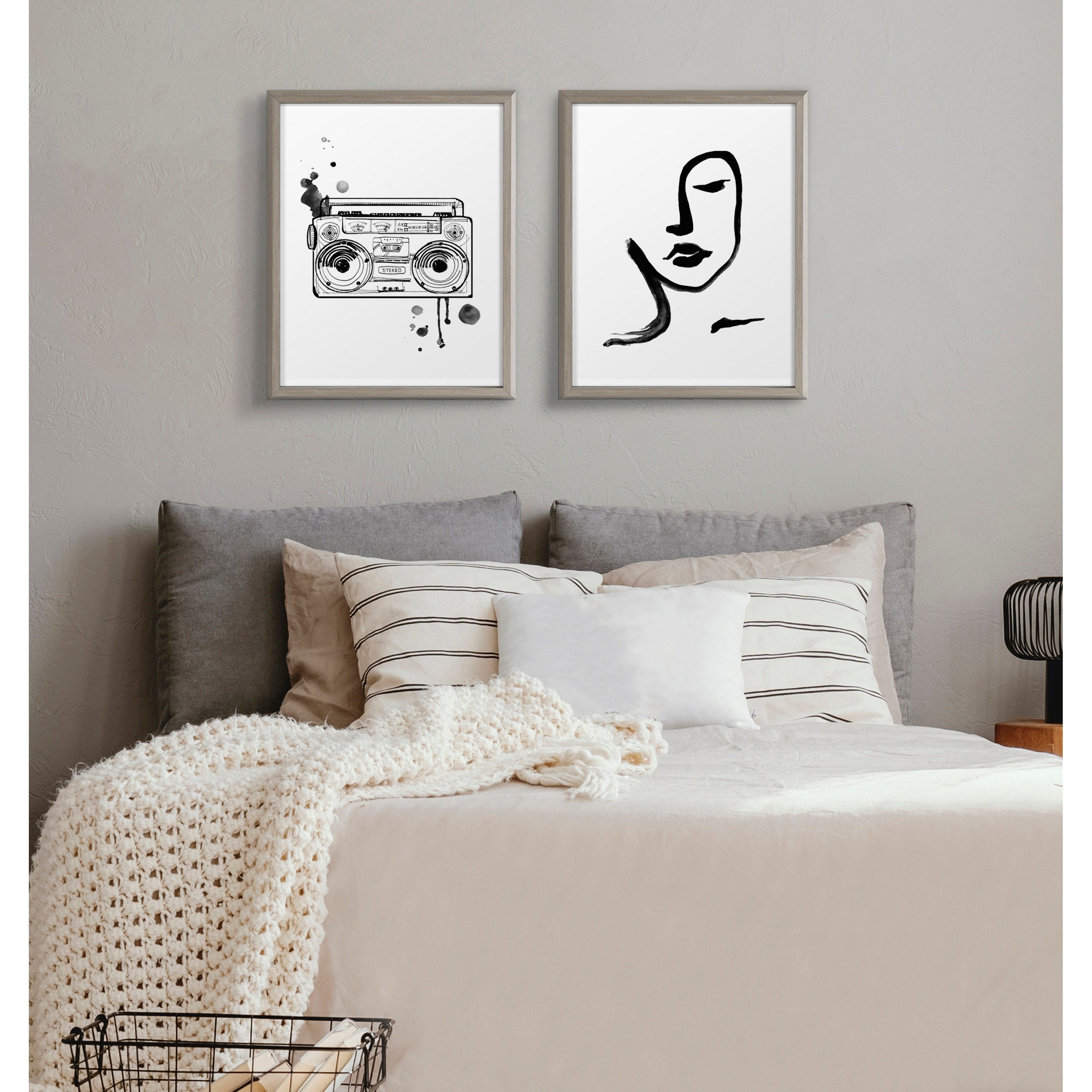 Kate And Laurel Blake Face Line Print Framed Printed Glass