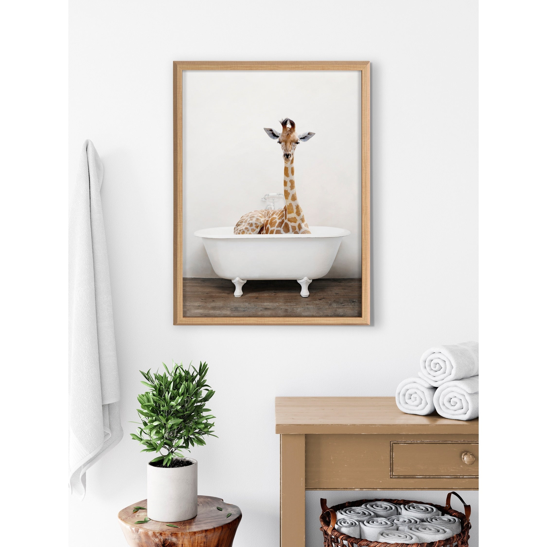 Kate And Laurel Blake Giraffe 2 In Tub Color Framed Printed Glass By Amy Peterson
