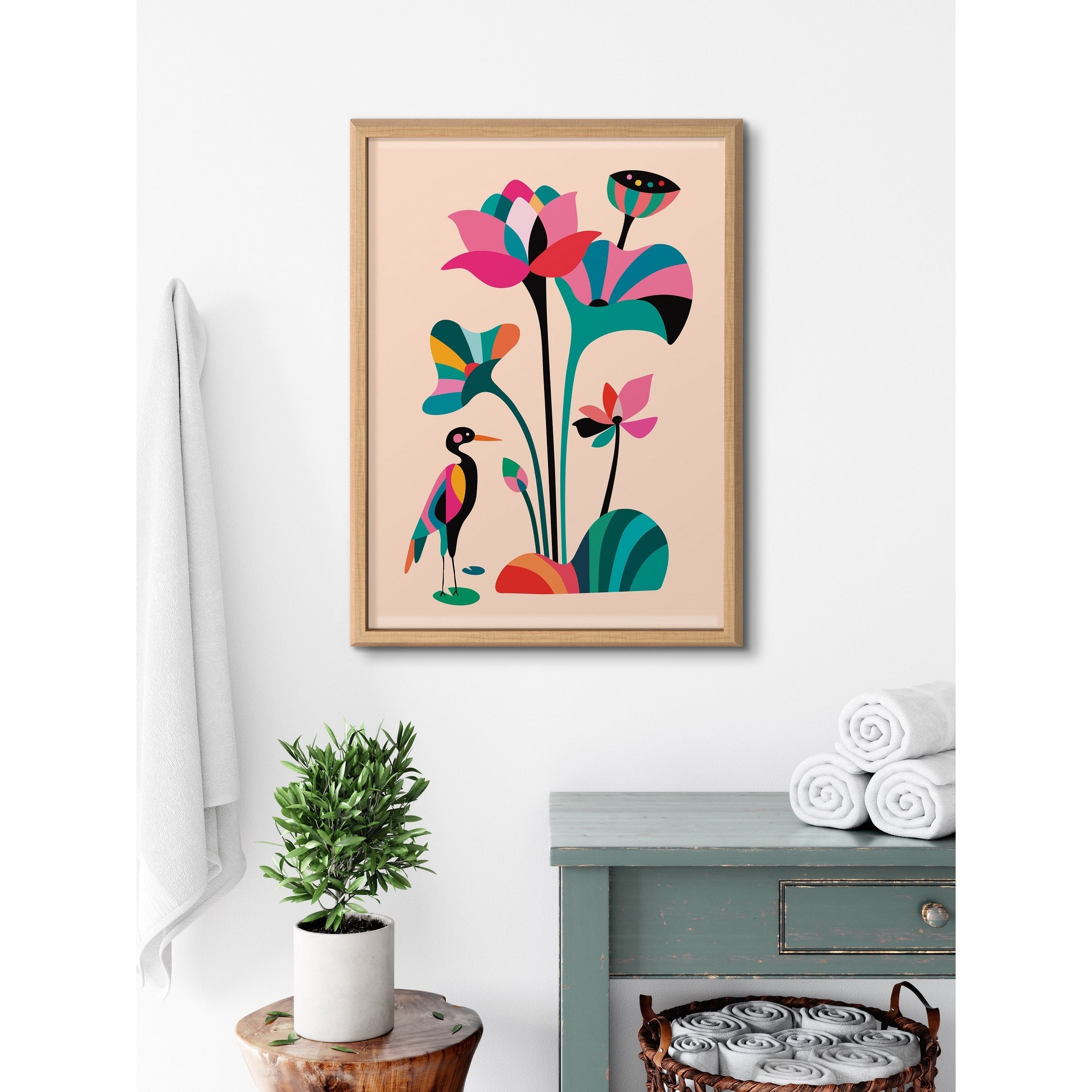 Kate And Laurel Blake Mid Century Modern Lotus Framed Printed Glass By Rachel Lee Of My Dream Wall