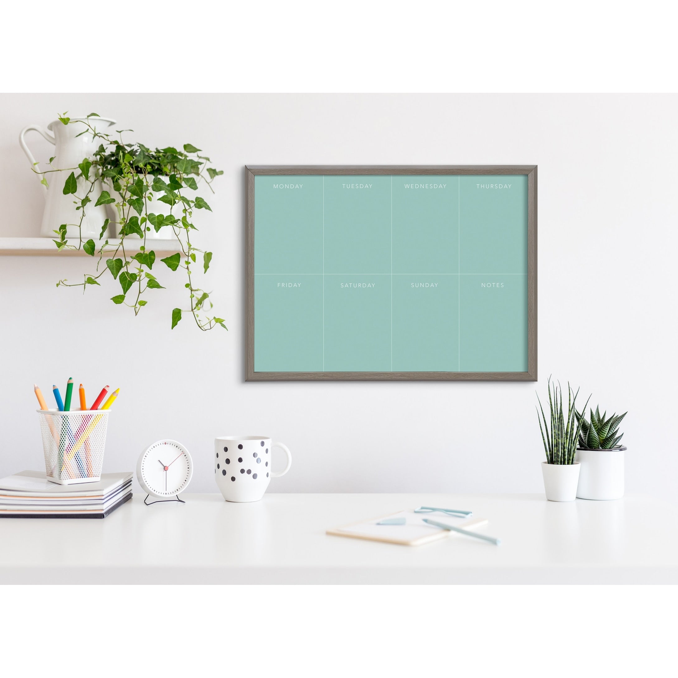 Kate And Laurel Blake This Week Teal Framed Printed Glass By The Creative Bunch Studio 18X24