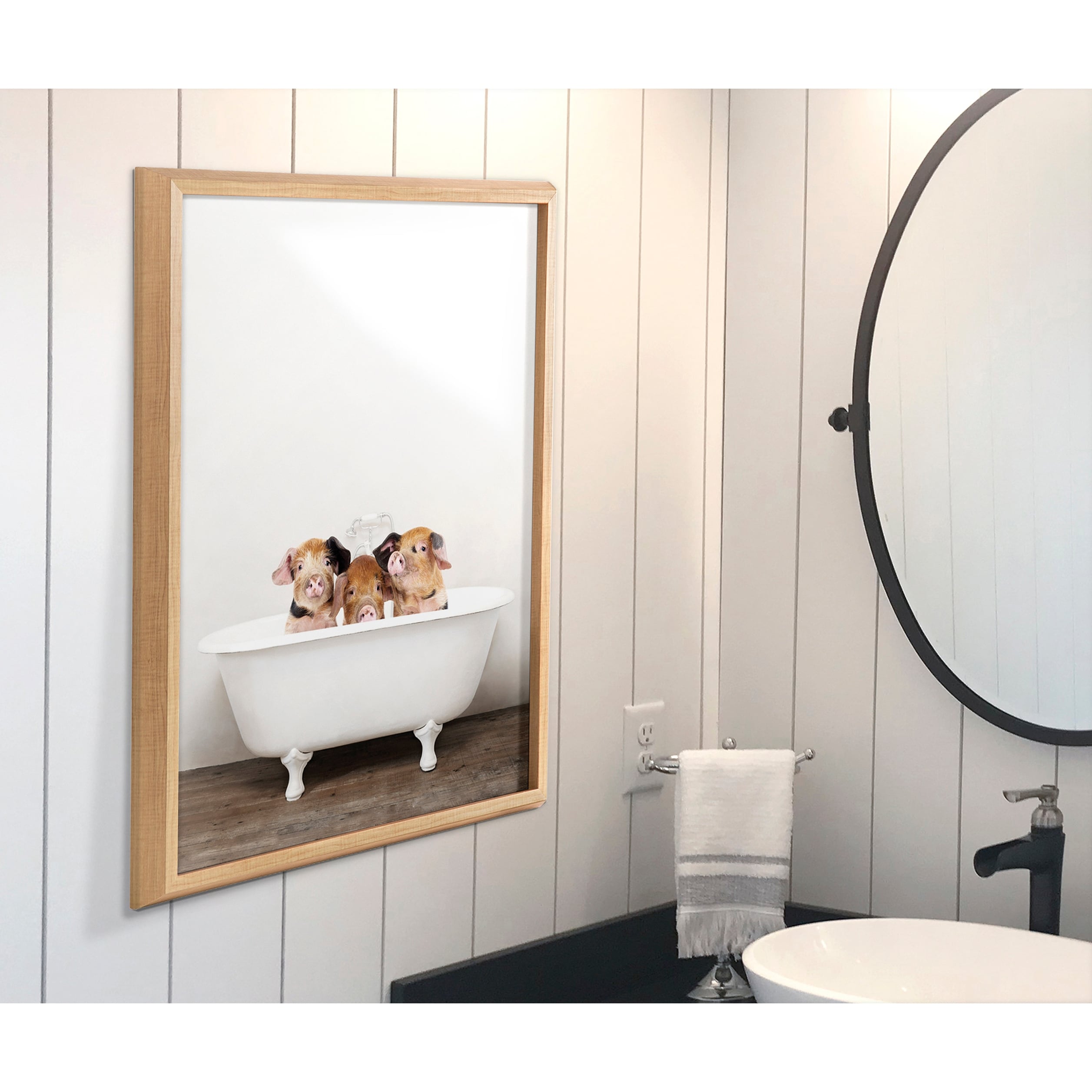 Kate And Laurel Blake Three Little Pigs In Vintage Bathtub Framed Printed Glass By Amy Peterson