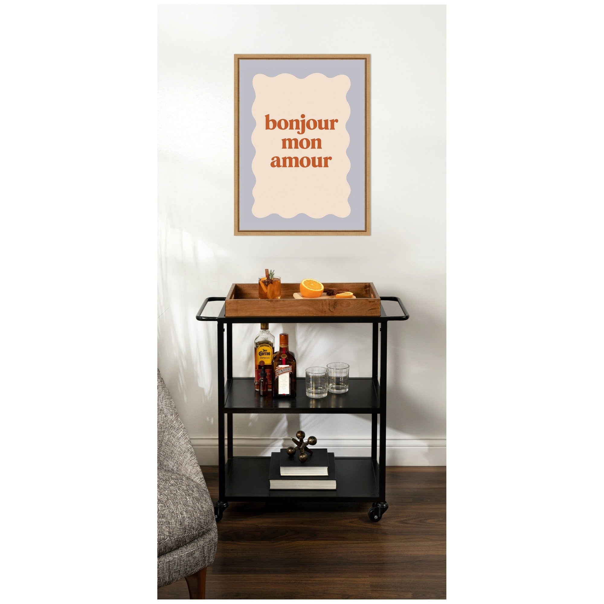 Kate And Laurel Bonjour Mon Amour Love Quote By Laura Moss Framed Canvas Wall Art Print