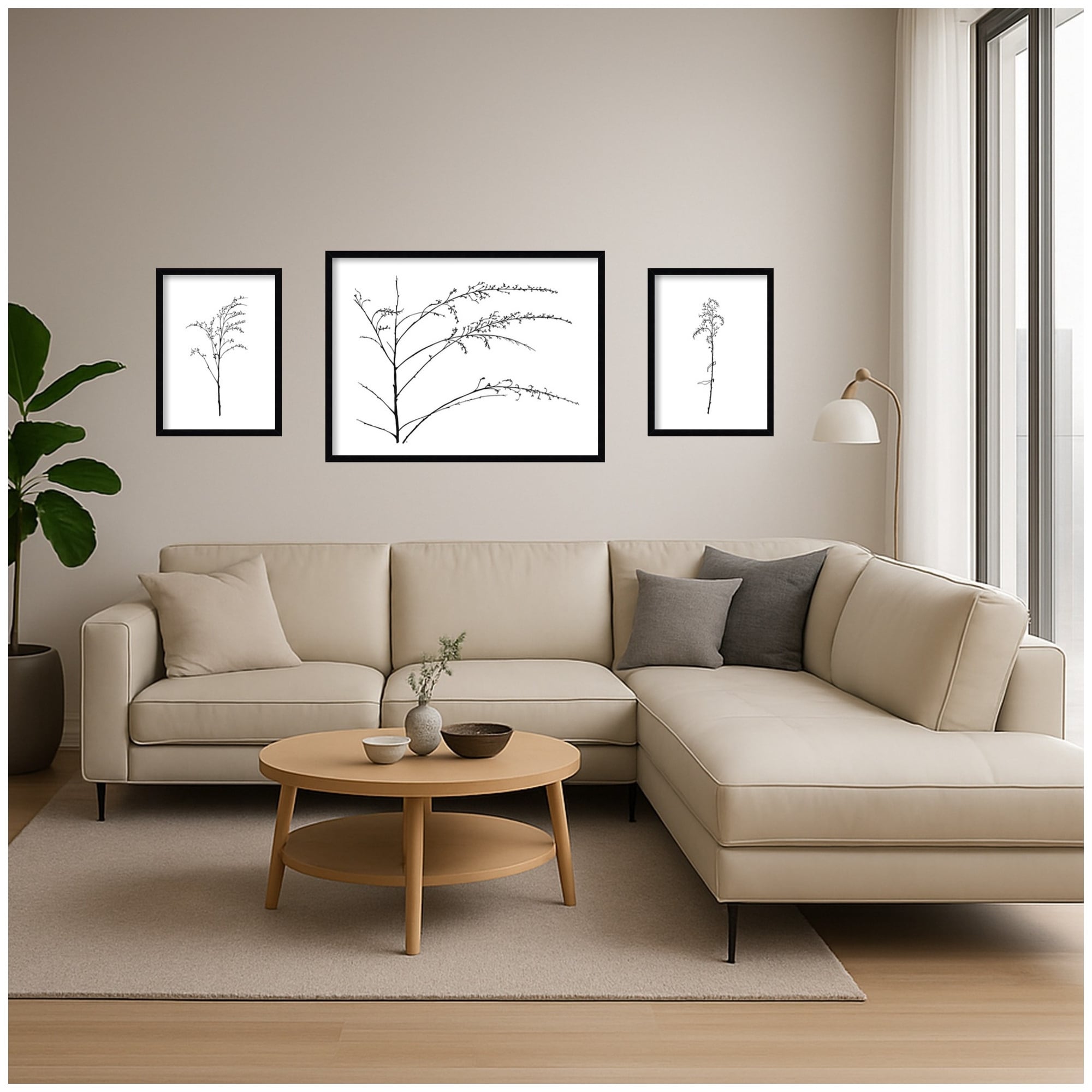 Kate And Laurel Botanical Sketch Black White 3 Piece Framed Wall Art Print Set By Stephanie Klatt